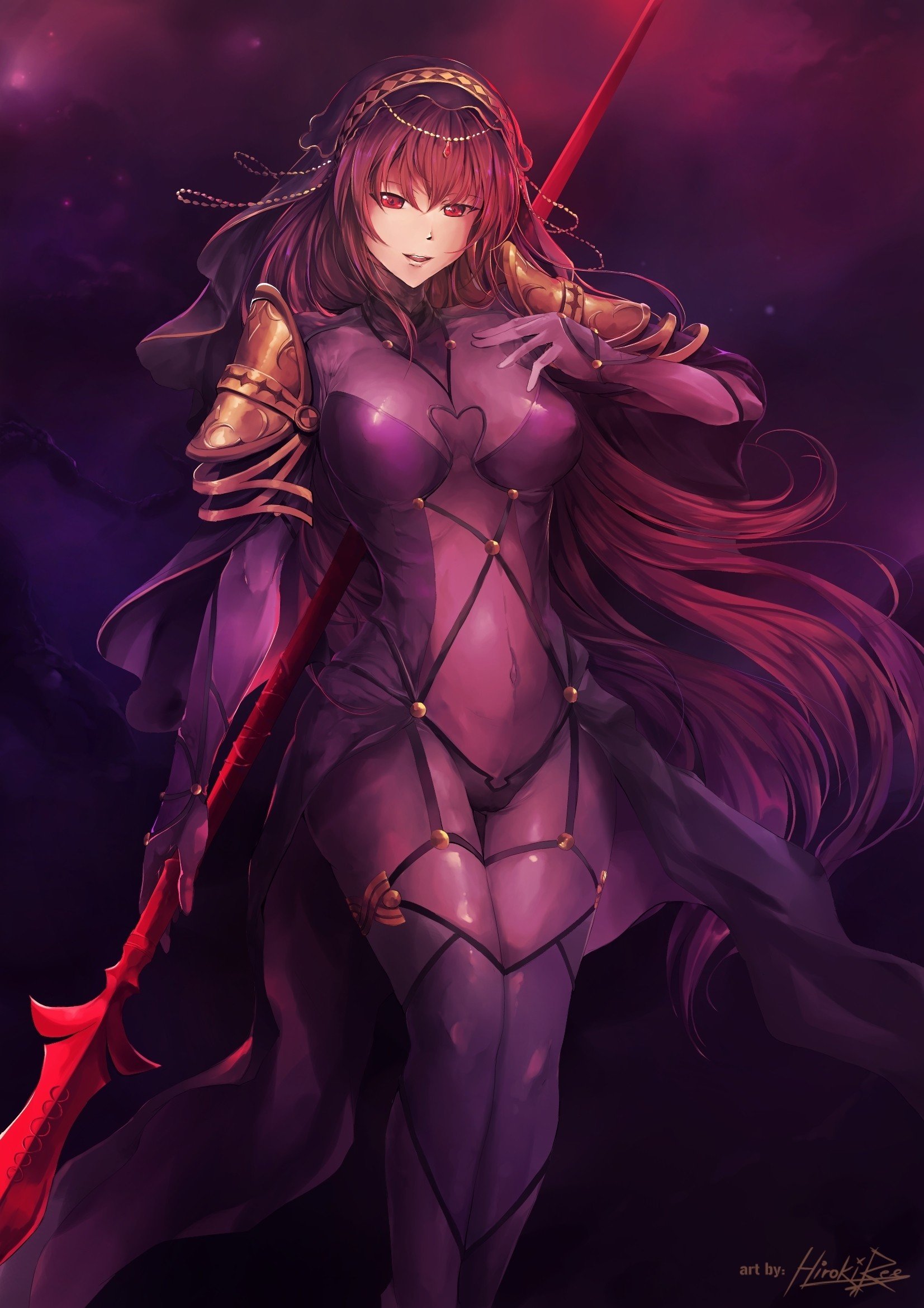 Scathach from Fate/Grand Order with a spear HD Wallpaper