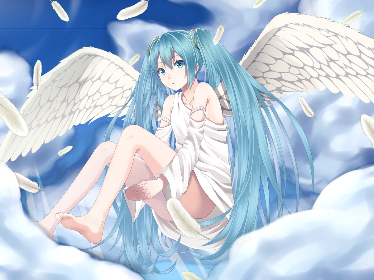 Hatsune Miku from Vocaloid as an angel HD Wallpaper
