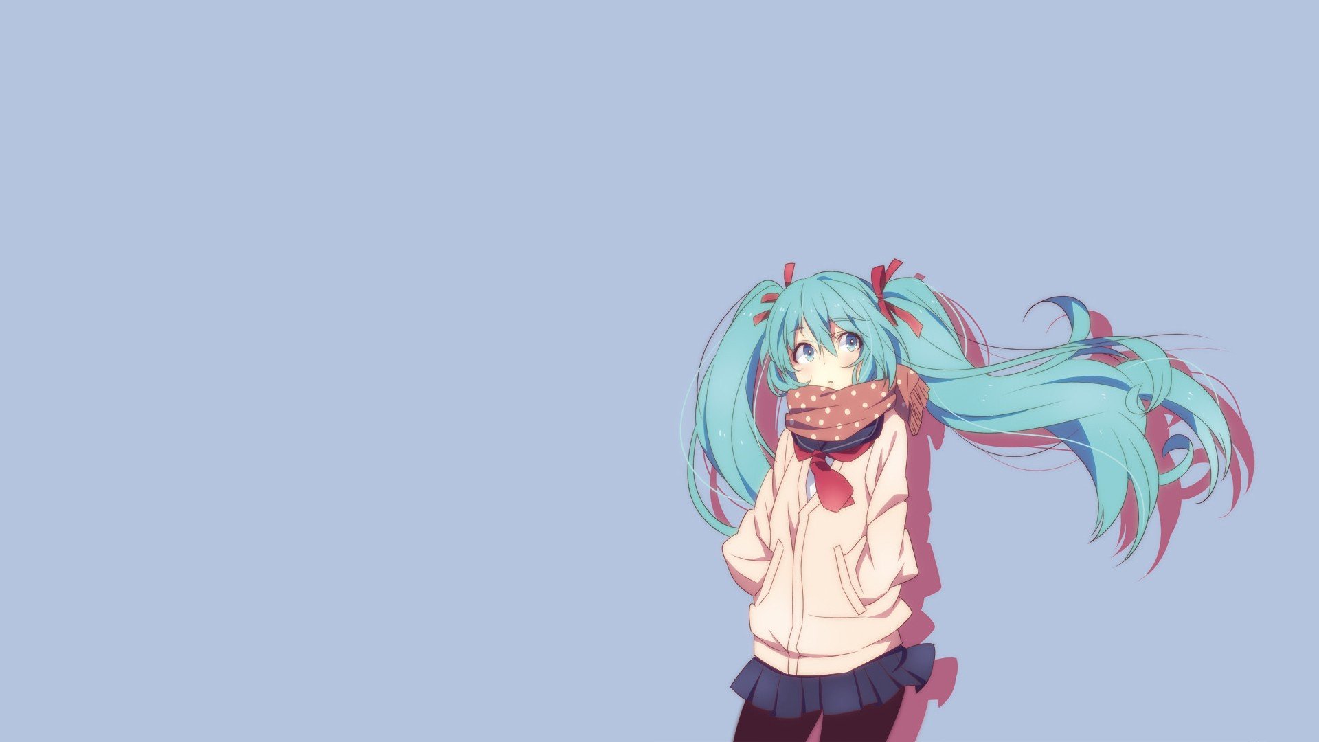 Hatsune Miku with Teal Hair and Scarf HD Wallpaper