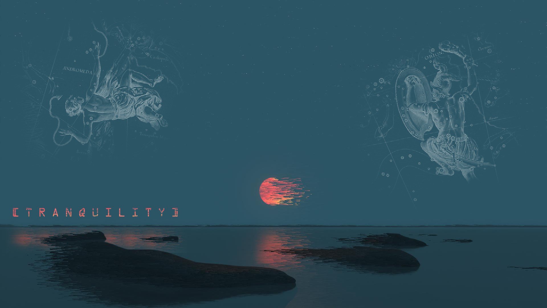 Tranquility: Andromeda and Orion Constellations Over Water HD Wallpaper