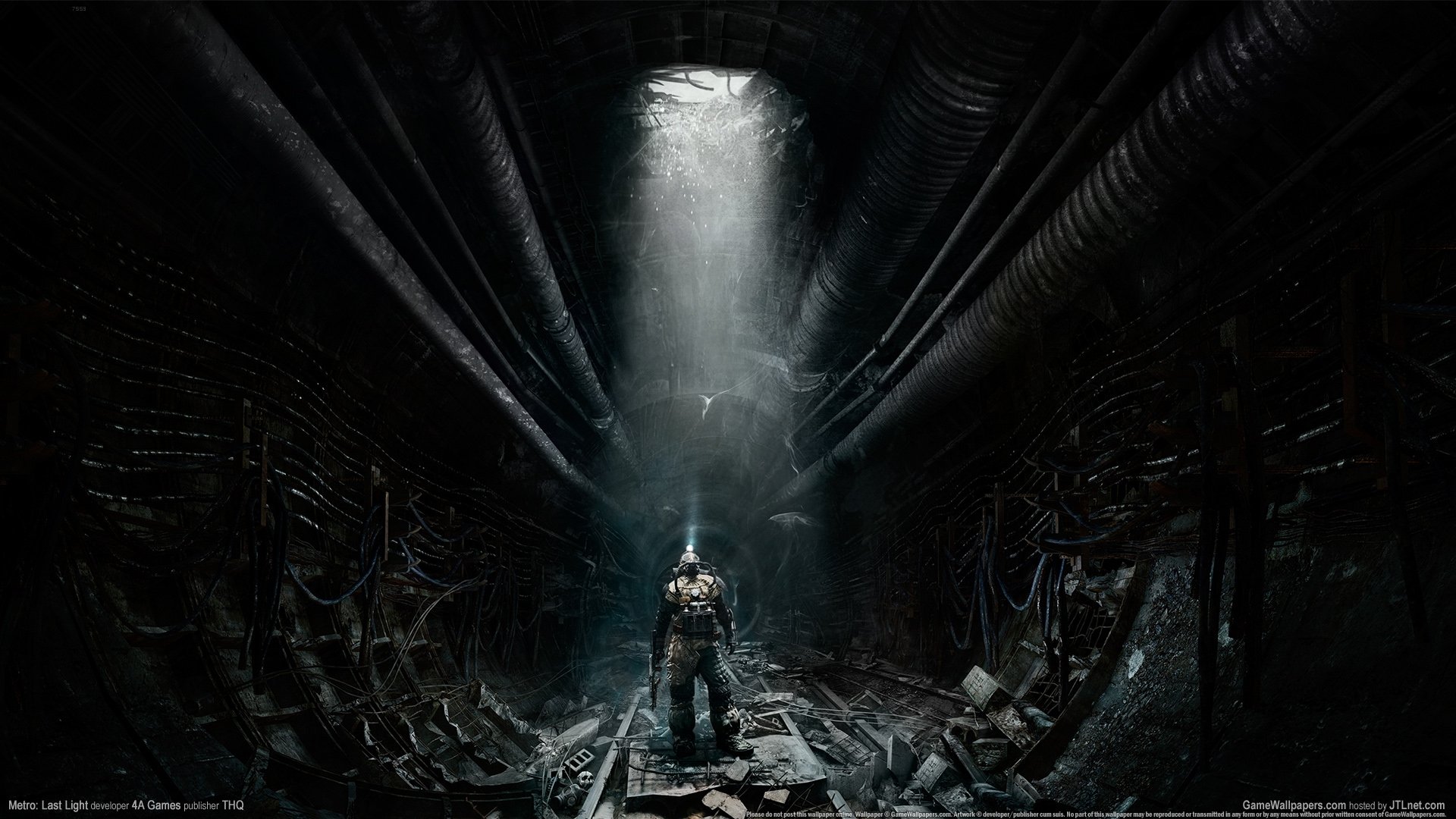 Metro: Last Light character in dark tunnel HD Wallpaper
