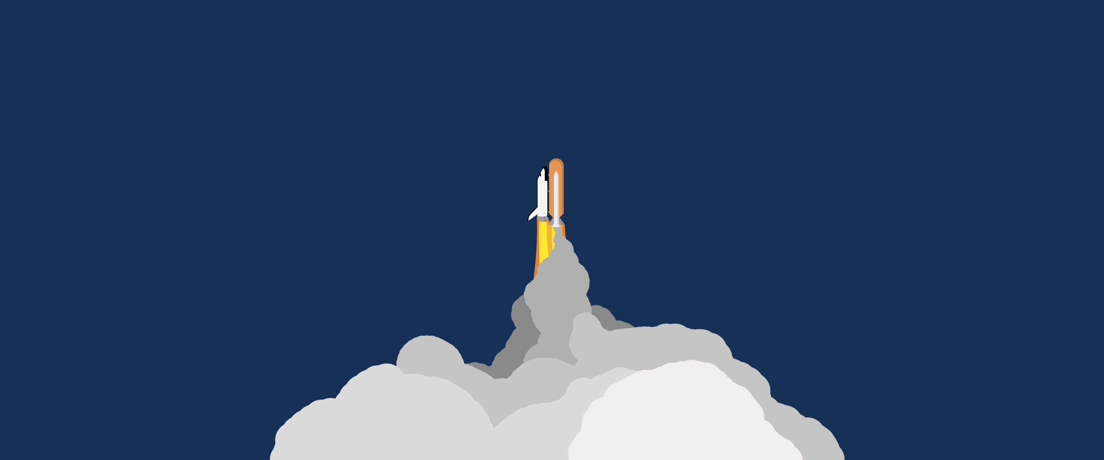 Minimalist rocket launching with smoke HD Wallpaper