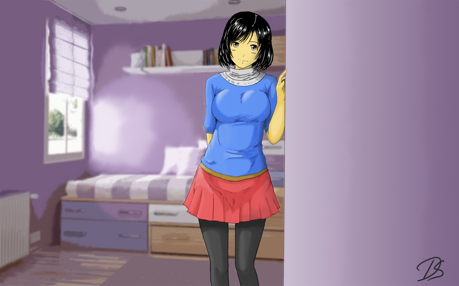 Anime girl in a bedroom HD Wallpaper