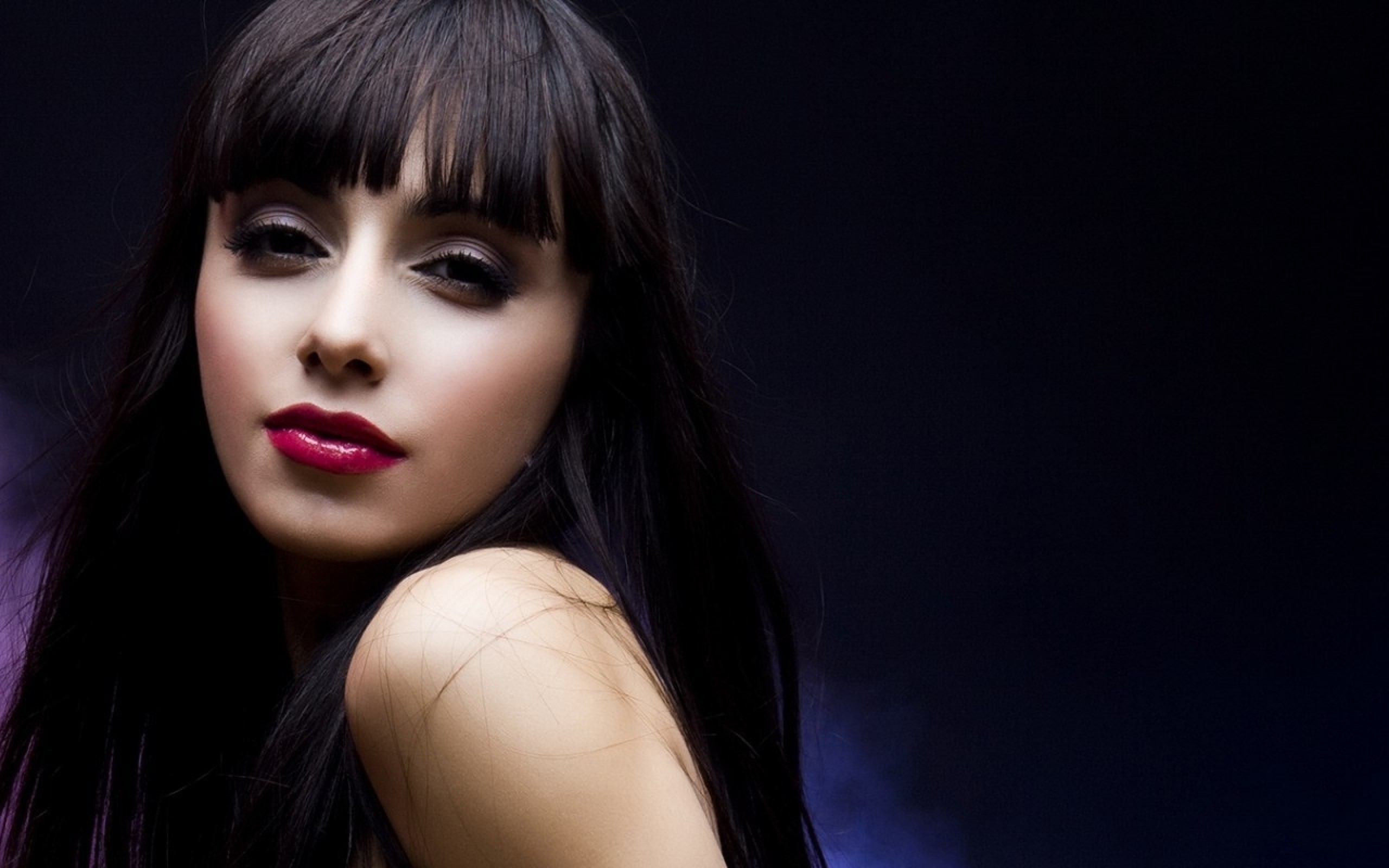 Brunette Woman with Makeup and Intense Eyes HD Wallpaper