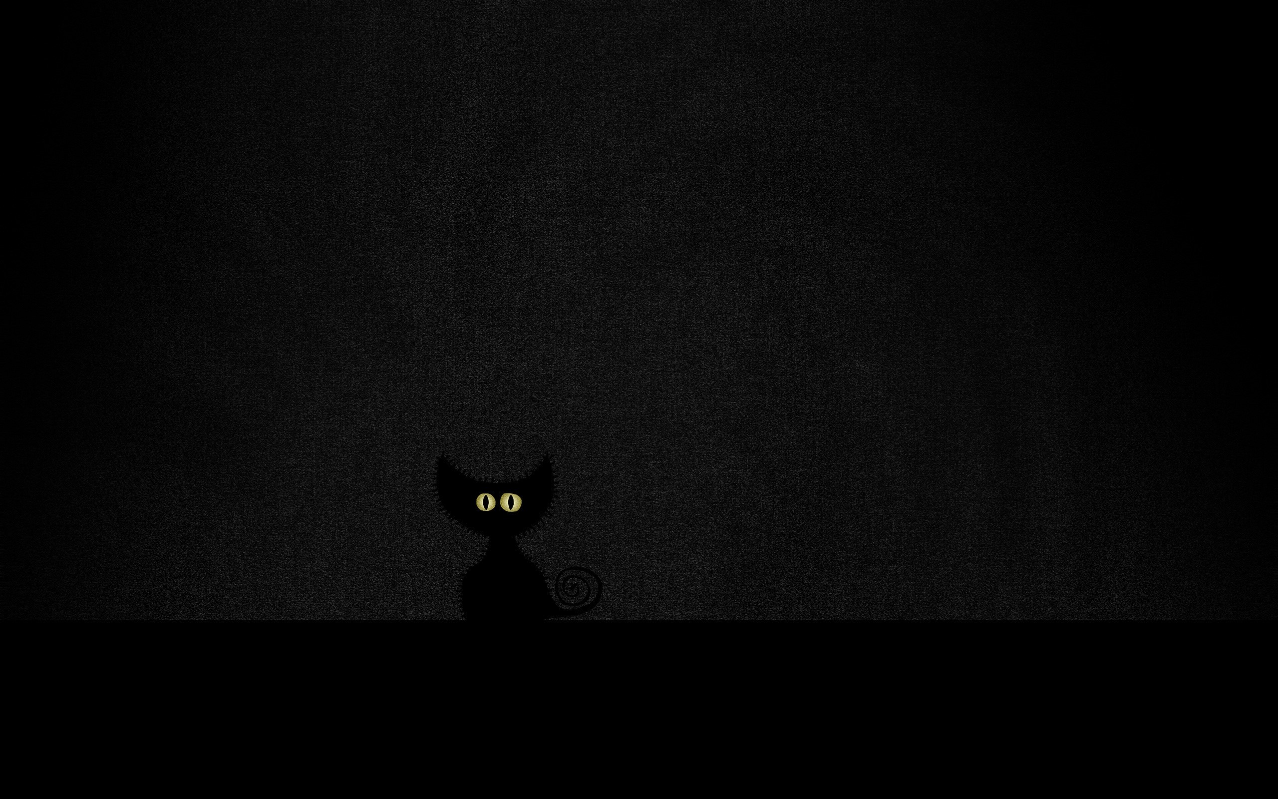 Minimalist black cat with glowing yellow eyes HD Wallpaper