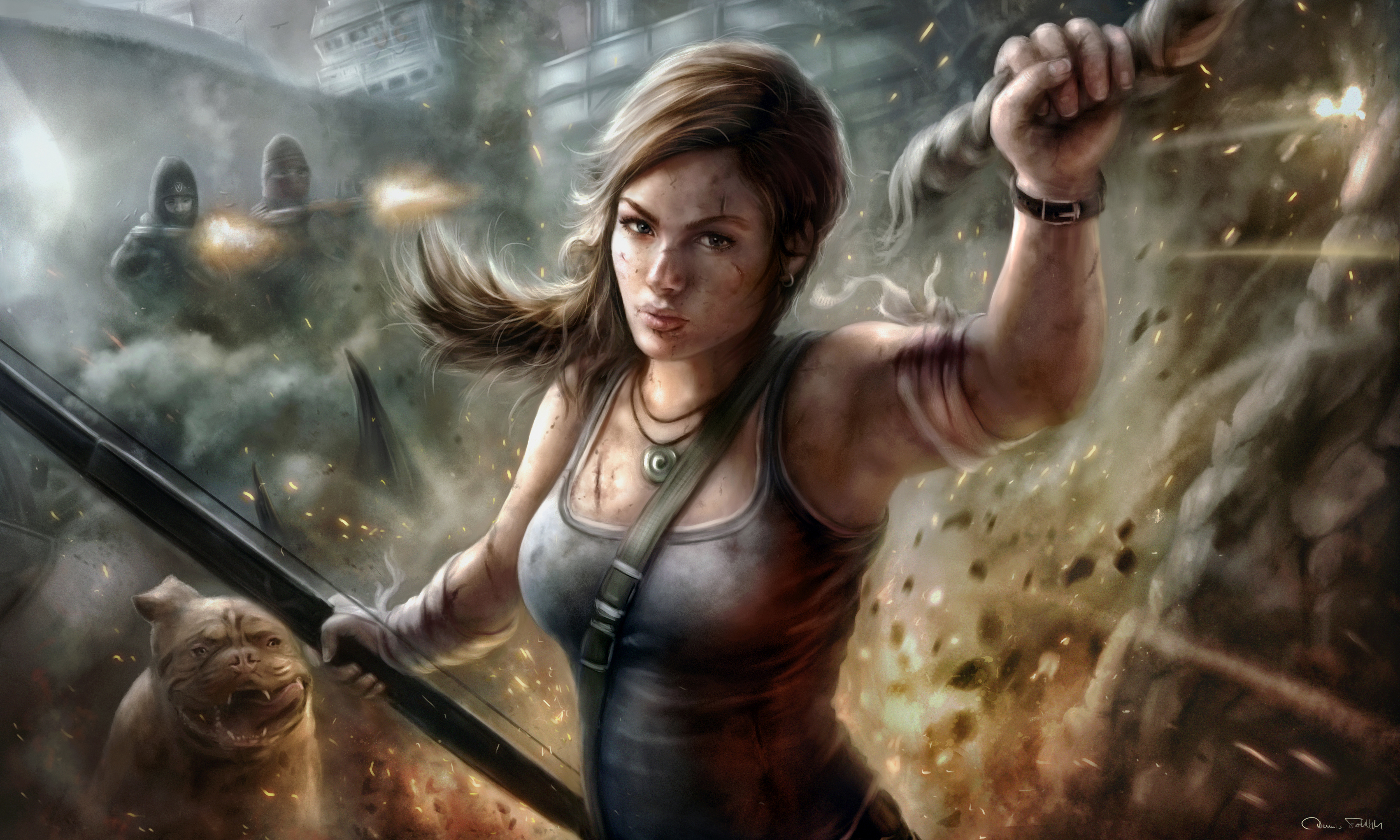 Lara Croft from Tomb Raider in action HD Wallpaper