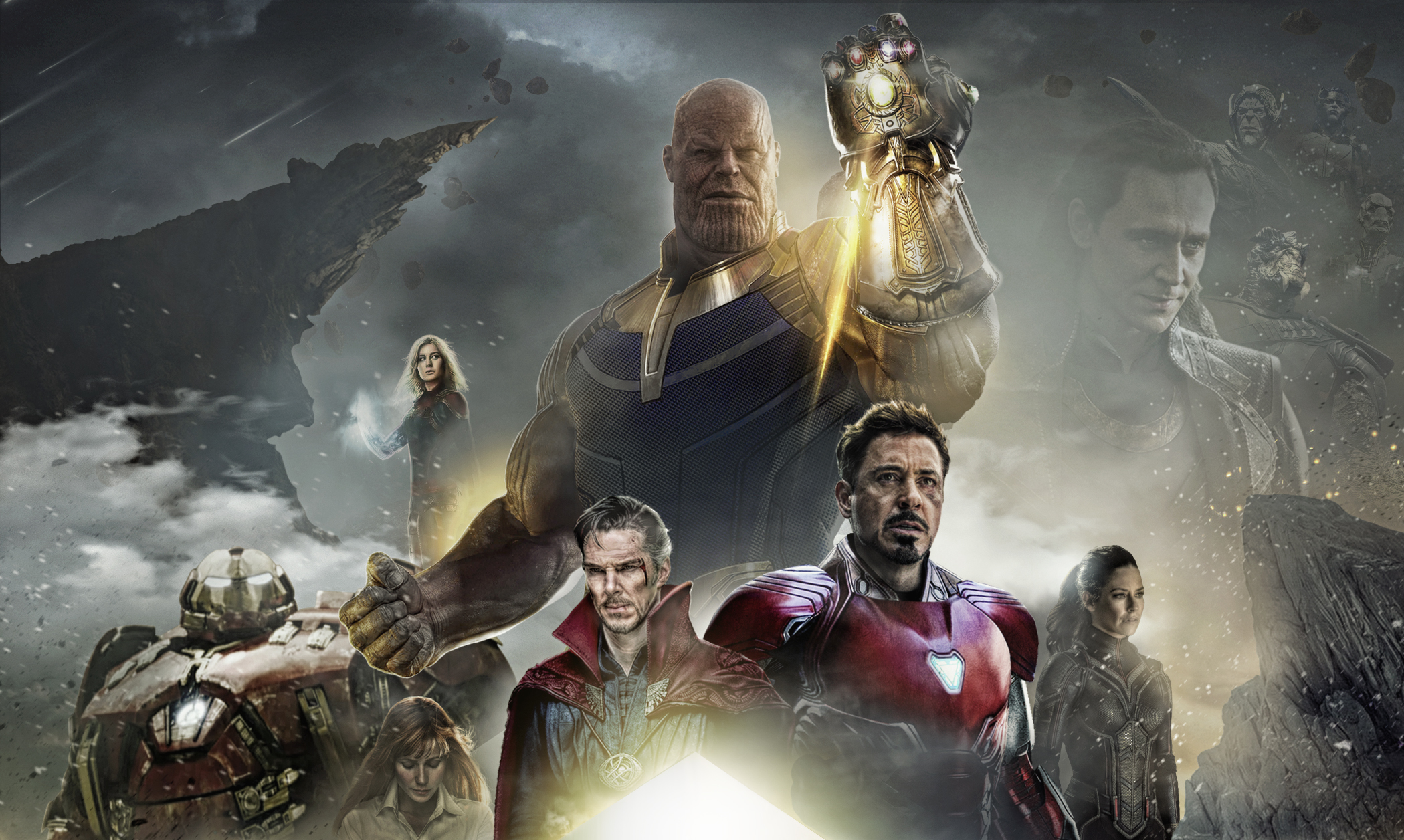 Avengers: Infinity War Thanos, Iron Man, Doctor Strange, Captain Marvel, Loki HD Wallpaper