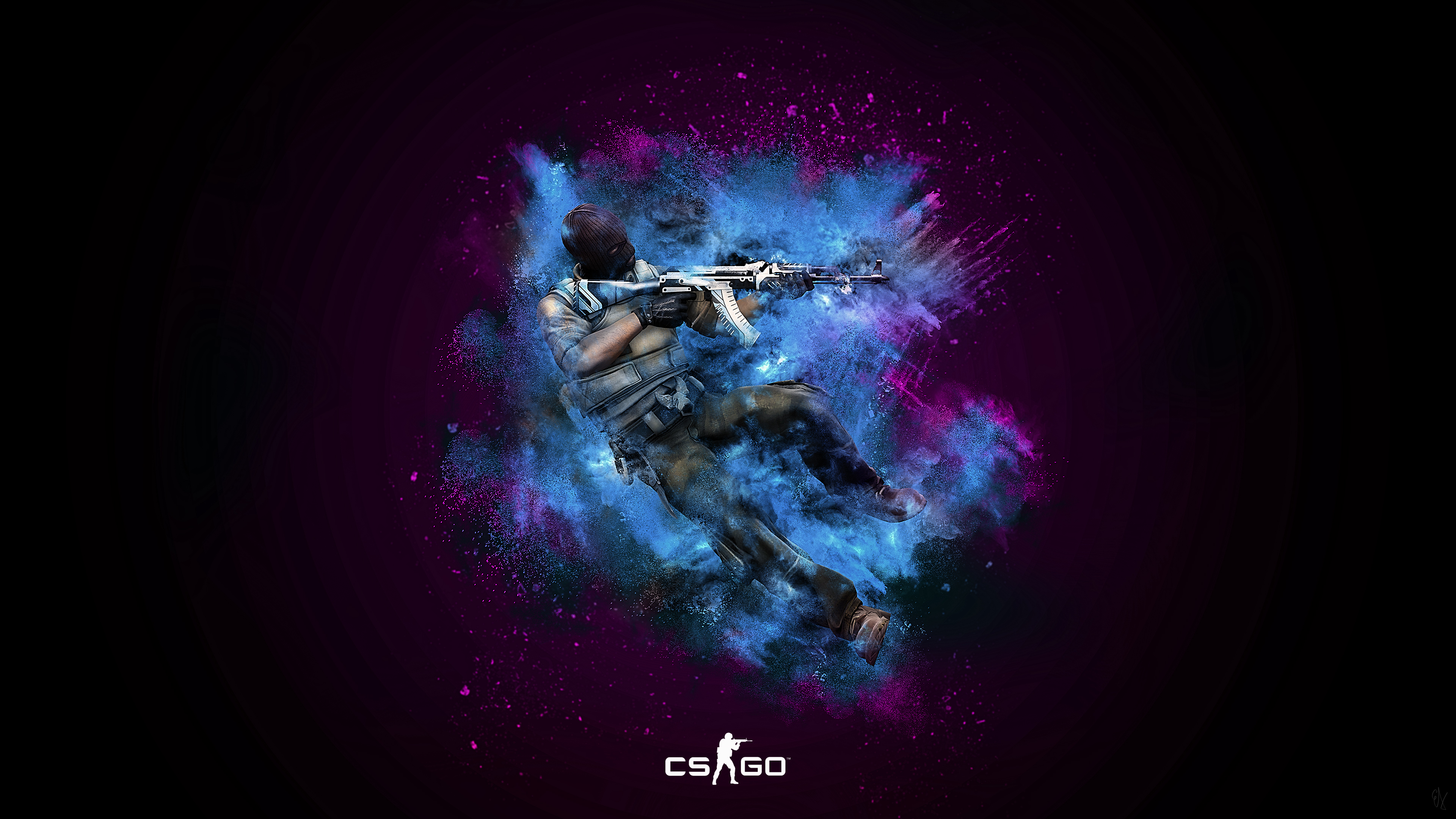 Counter-Strike: Global Offensive character with colorful explosion HD Wallpaper