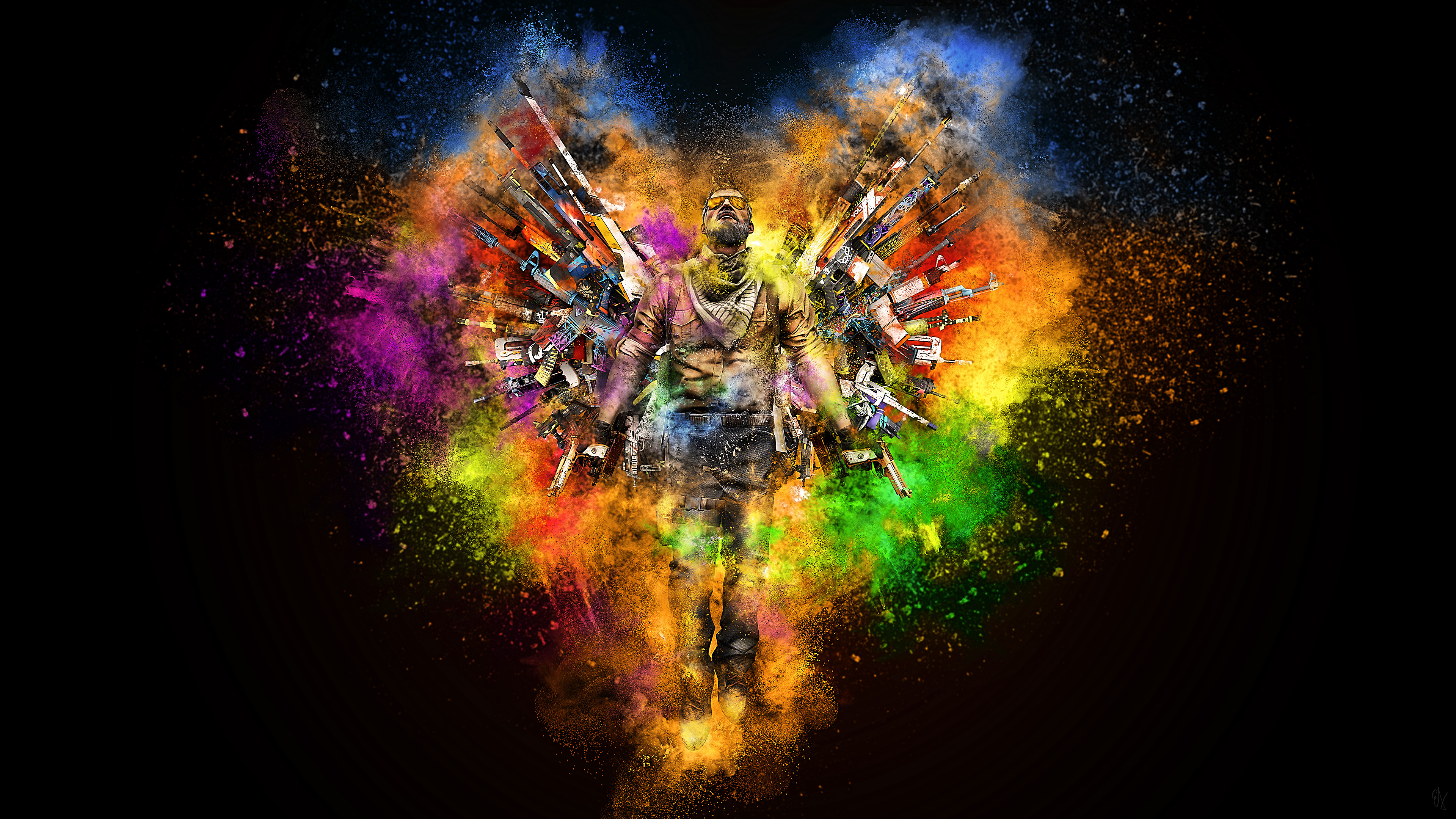 Counter-Strike artwork with colorful explosions HD Wallpaper