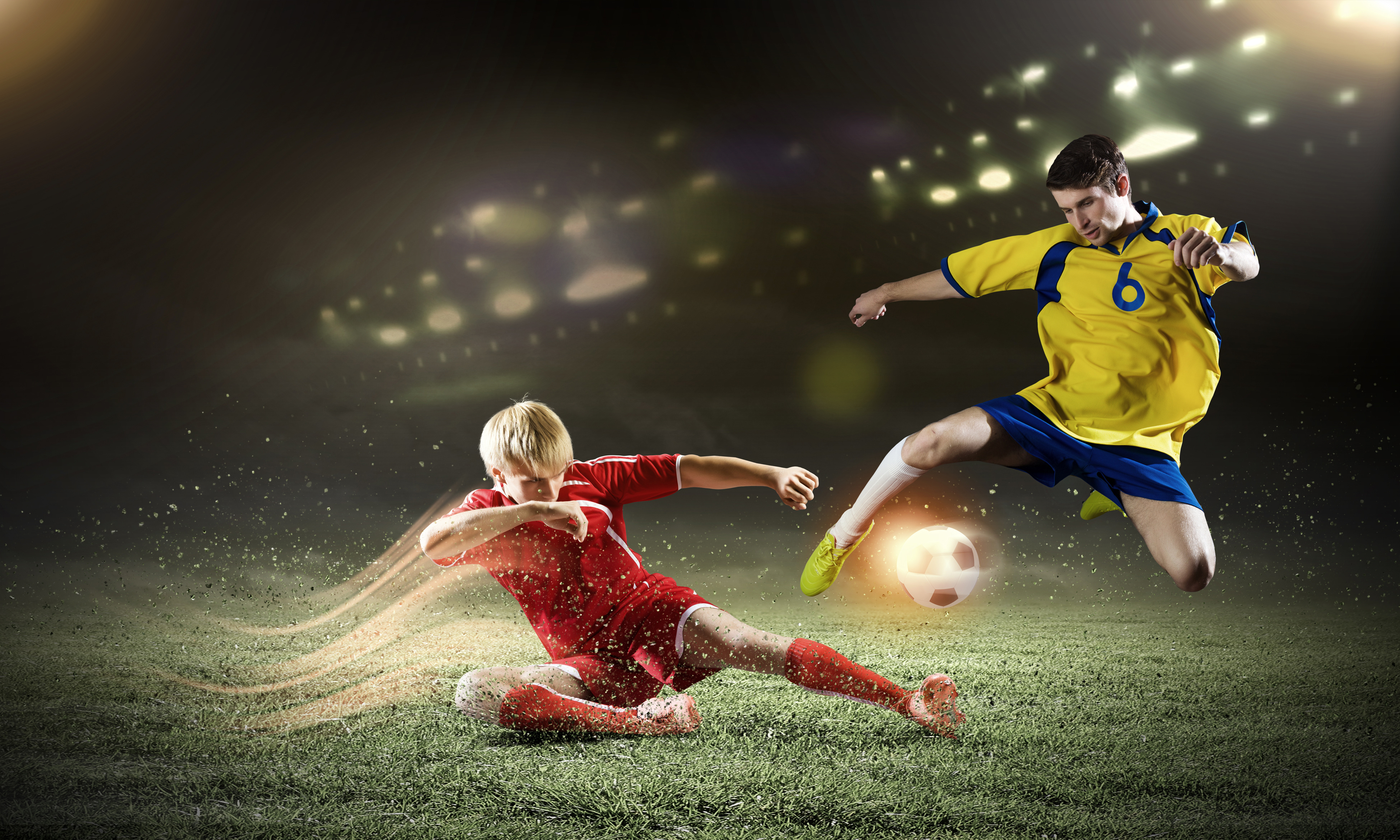Soccer players in a stadium during a match HD Wallpaper