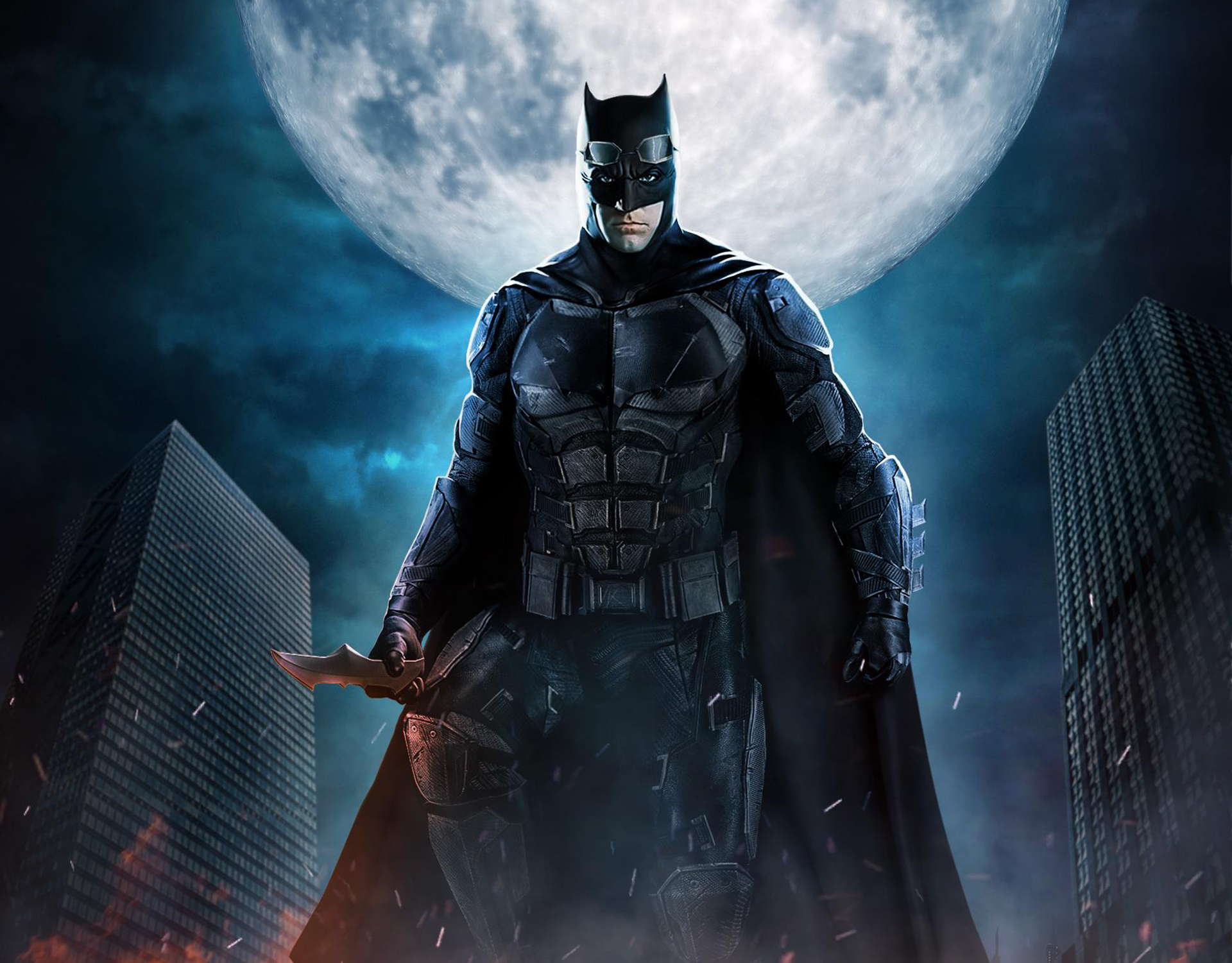 Batman from Justice League in a city at night HD Wallpaper