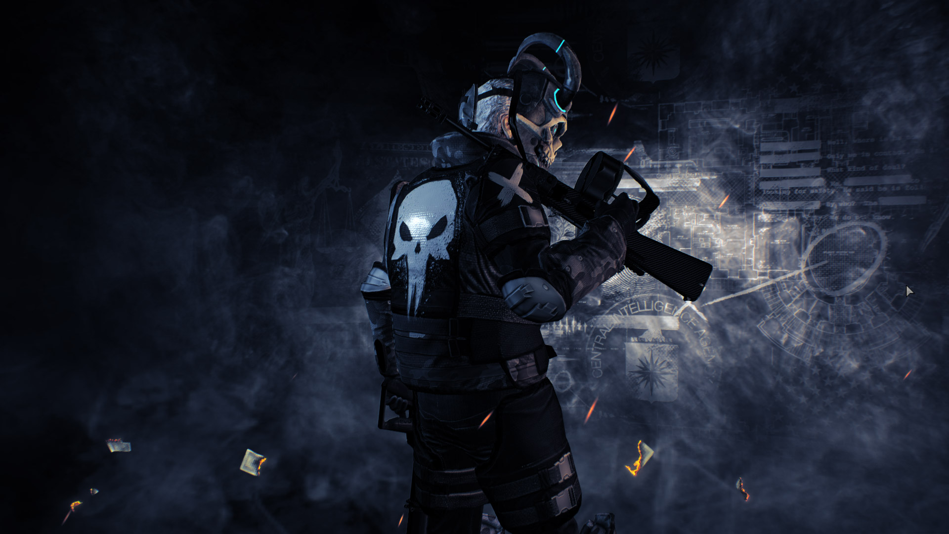 Payday 2 character with skull mask and rifle HD Wallpaper