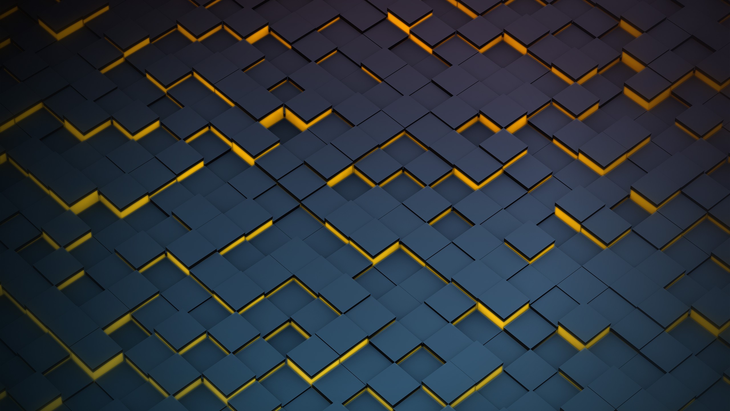 Abstract 3D cubes with yellow lighting HD Wallpaper