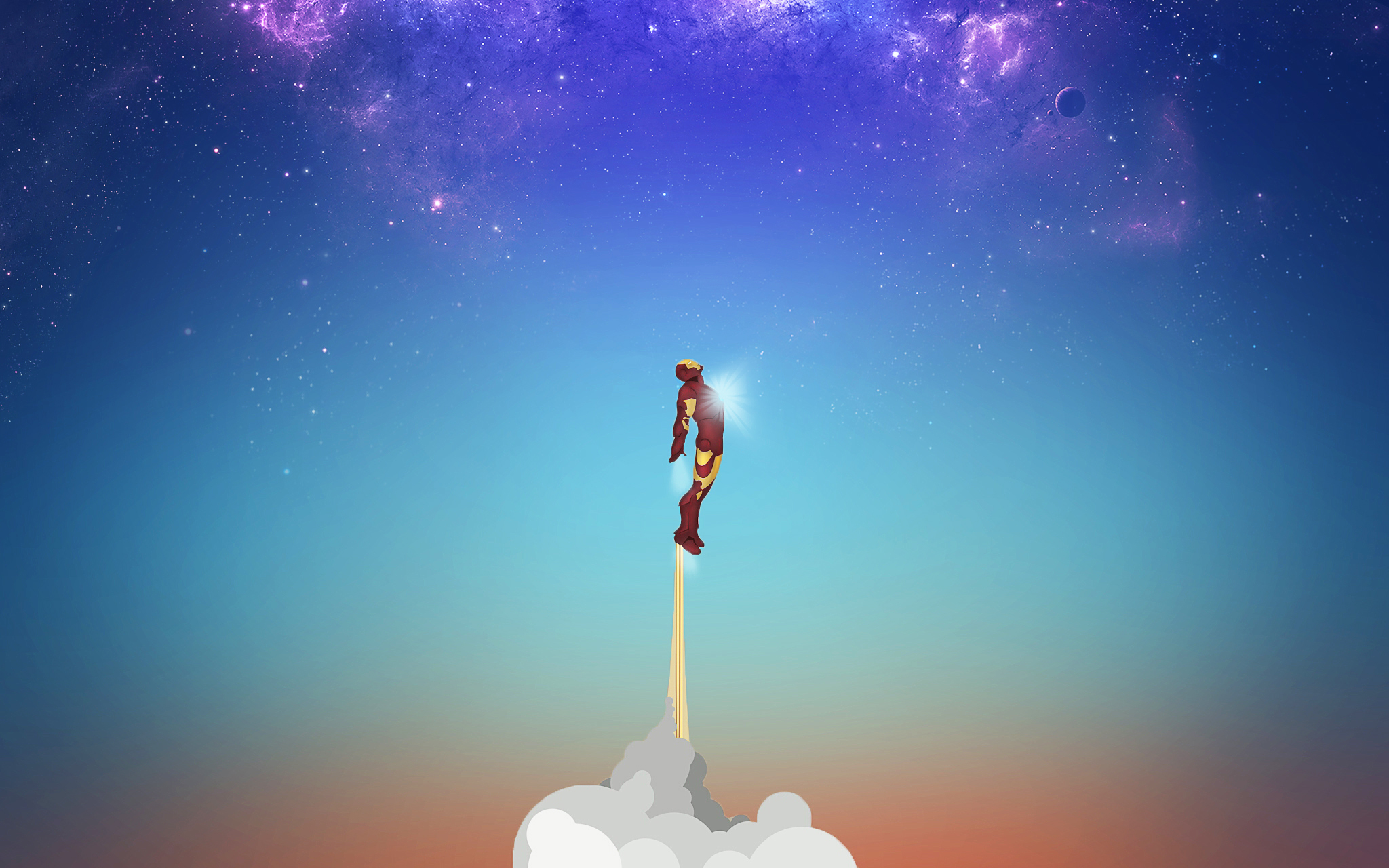 Iron Man flying through a starry nebula HD Wallpaper