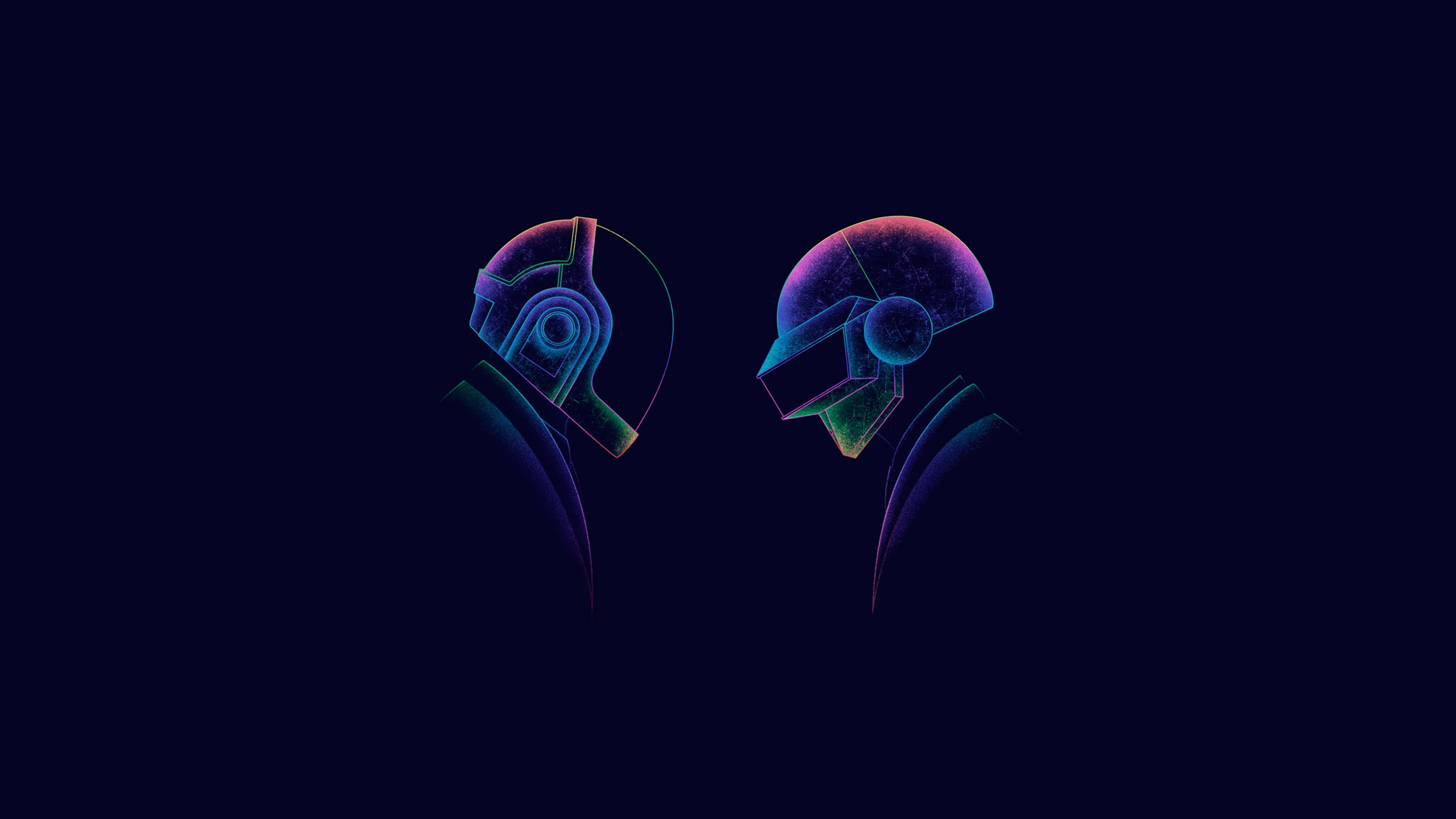 Daft Punk robots in neon outline HD Wallpaper