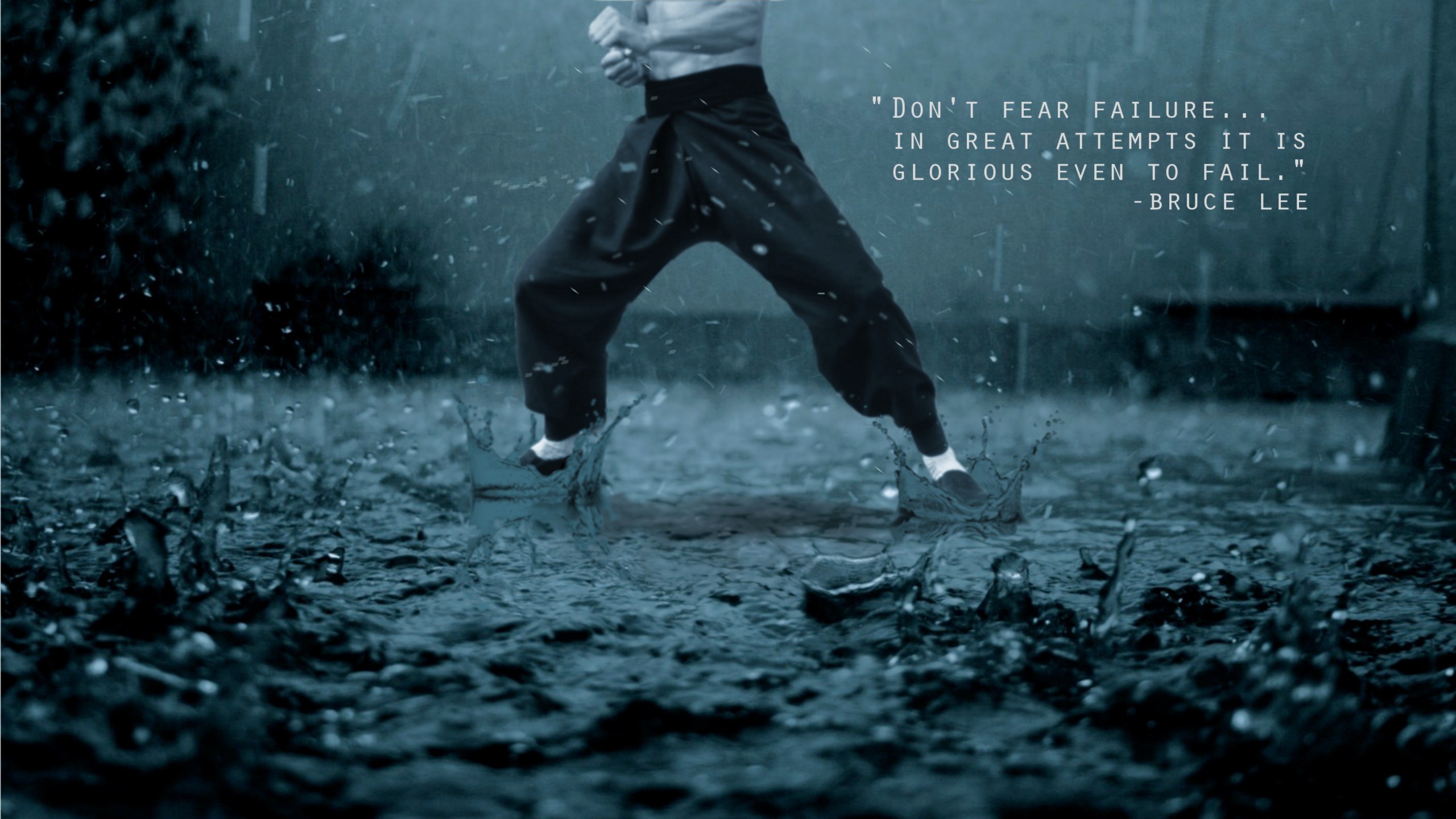 Bruce Lee quote about failure in the rain HD Wallpaper