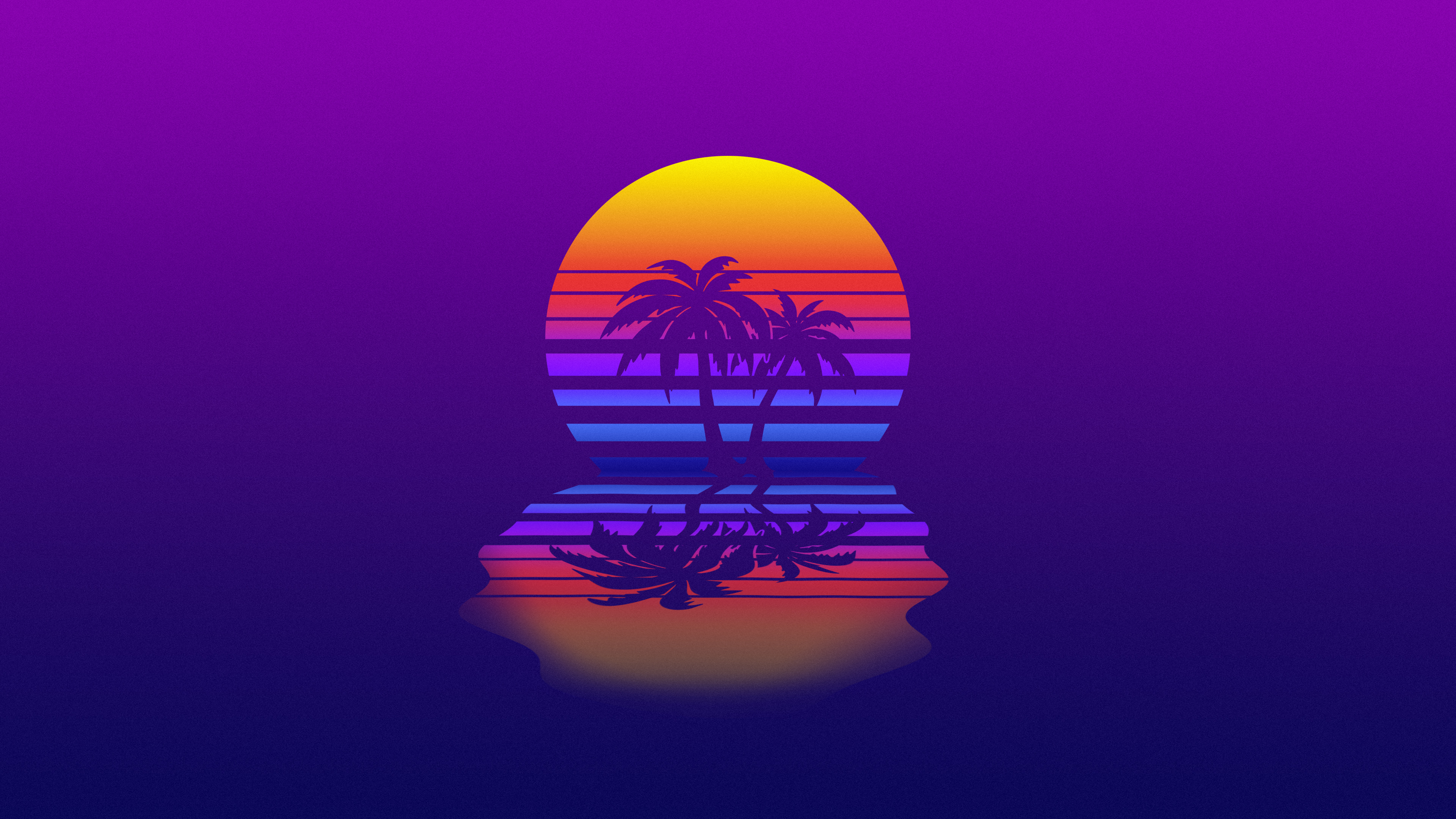 Retrowave sunset with palm trees and reflection HD Wallpaper