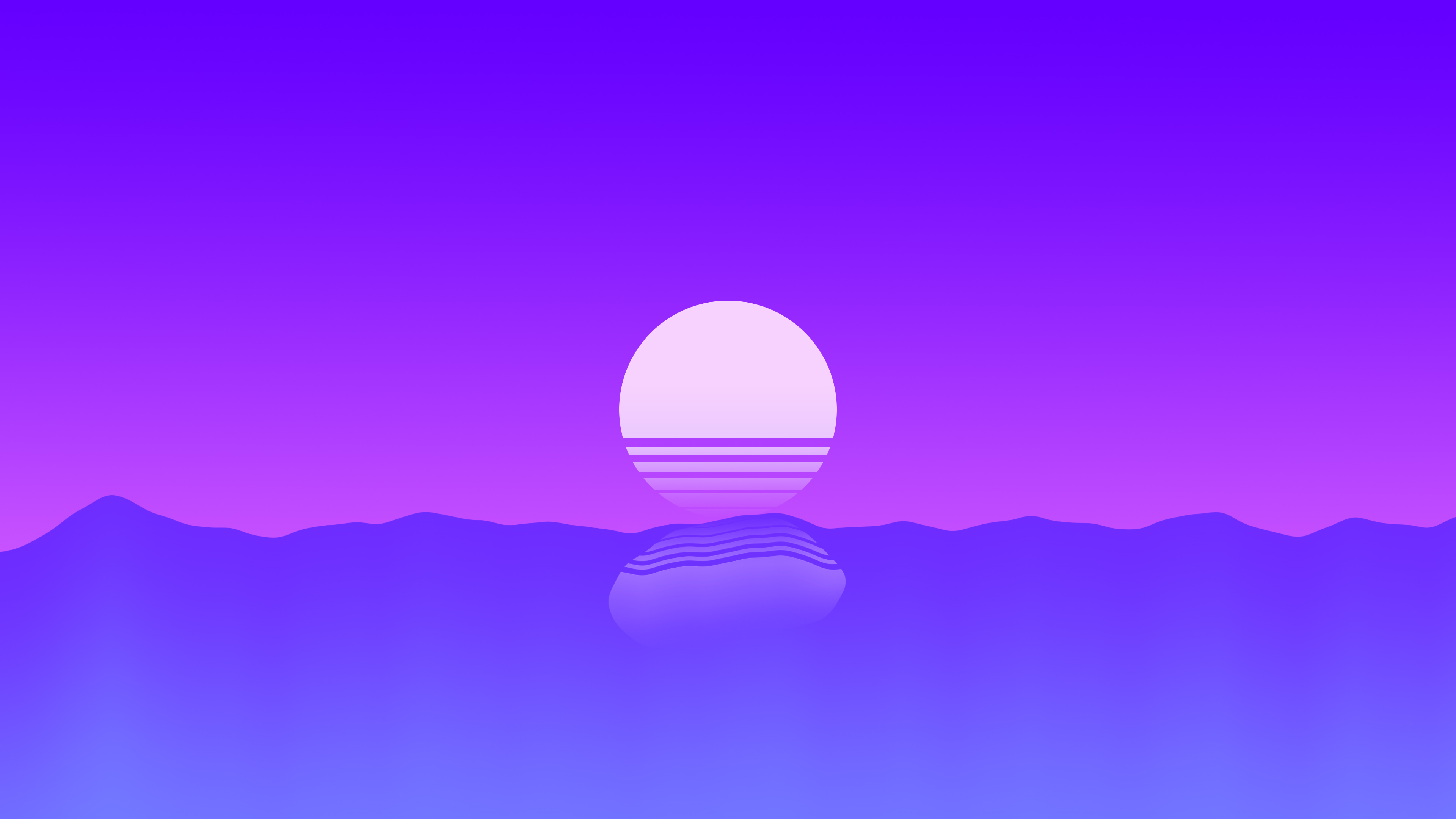 Minimalist sunset over water with mountains HD Wallpaper