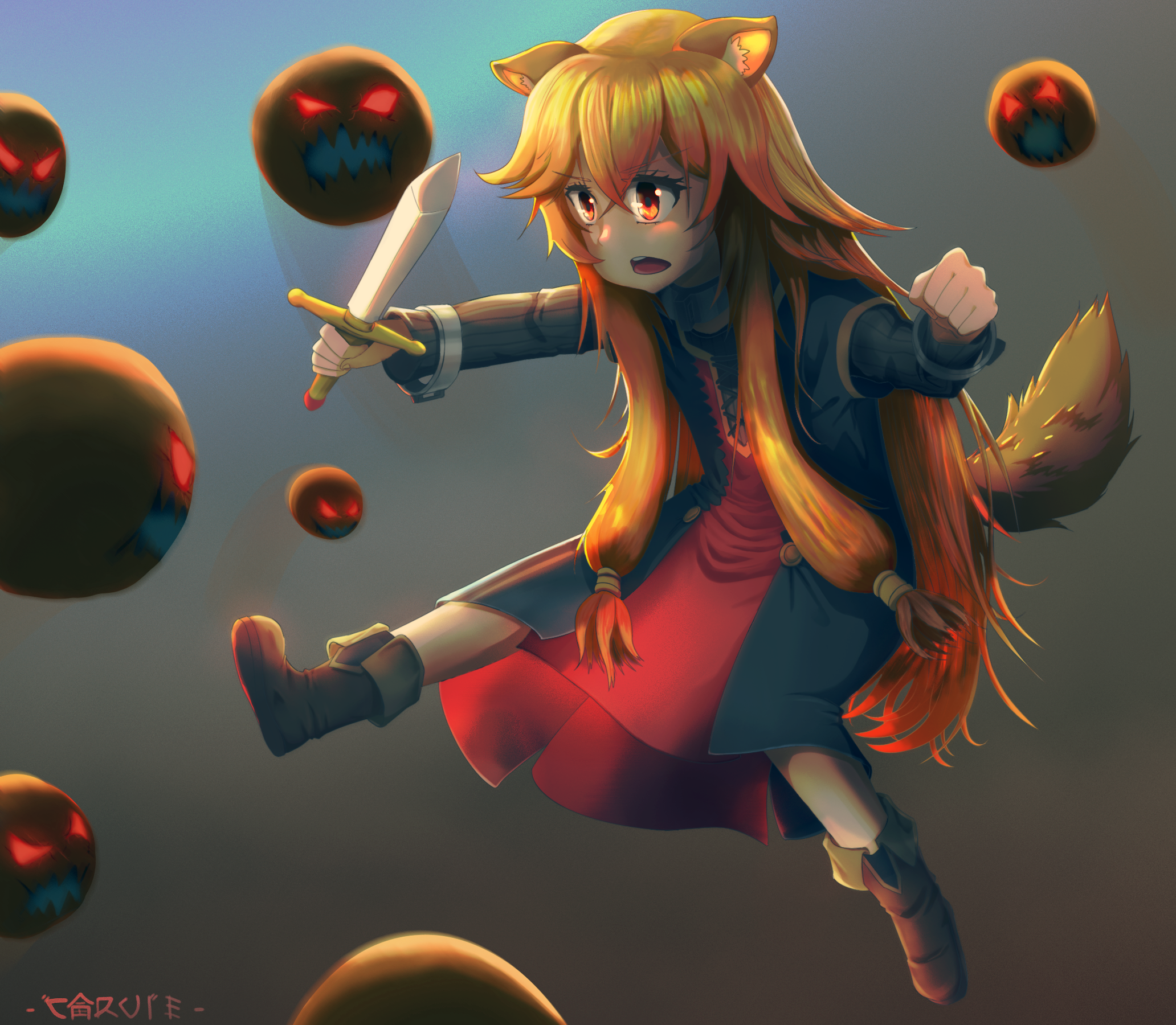Raphtalia from The Rising of the Shield Hero fighting monsters HD Wallpaper