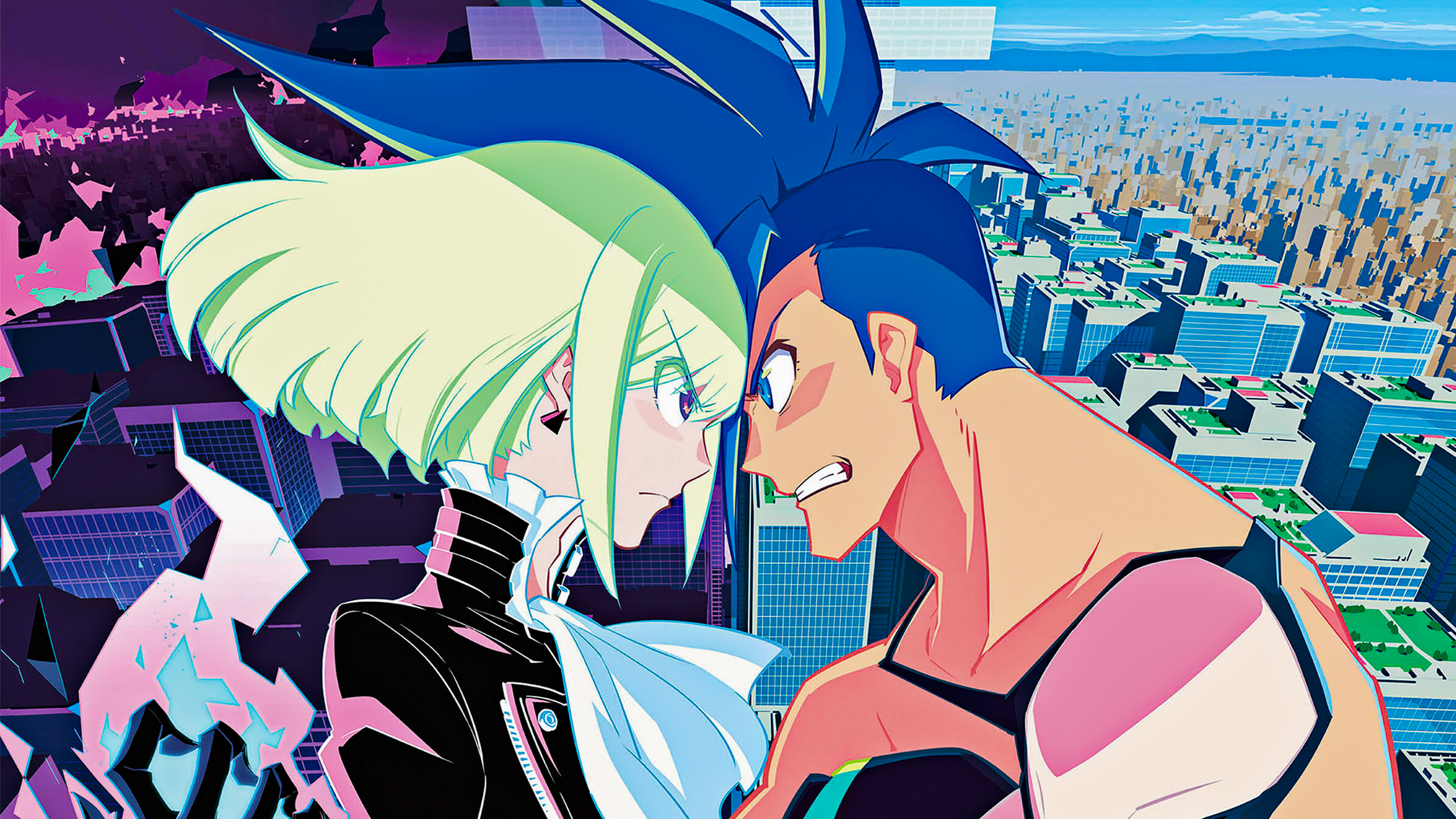 Lio Fotia and Galo Thymos from Promare facing each other HD Wallpaper