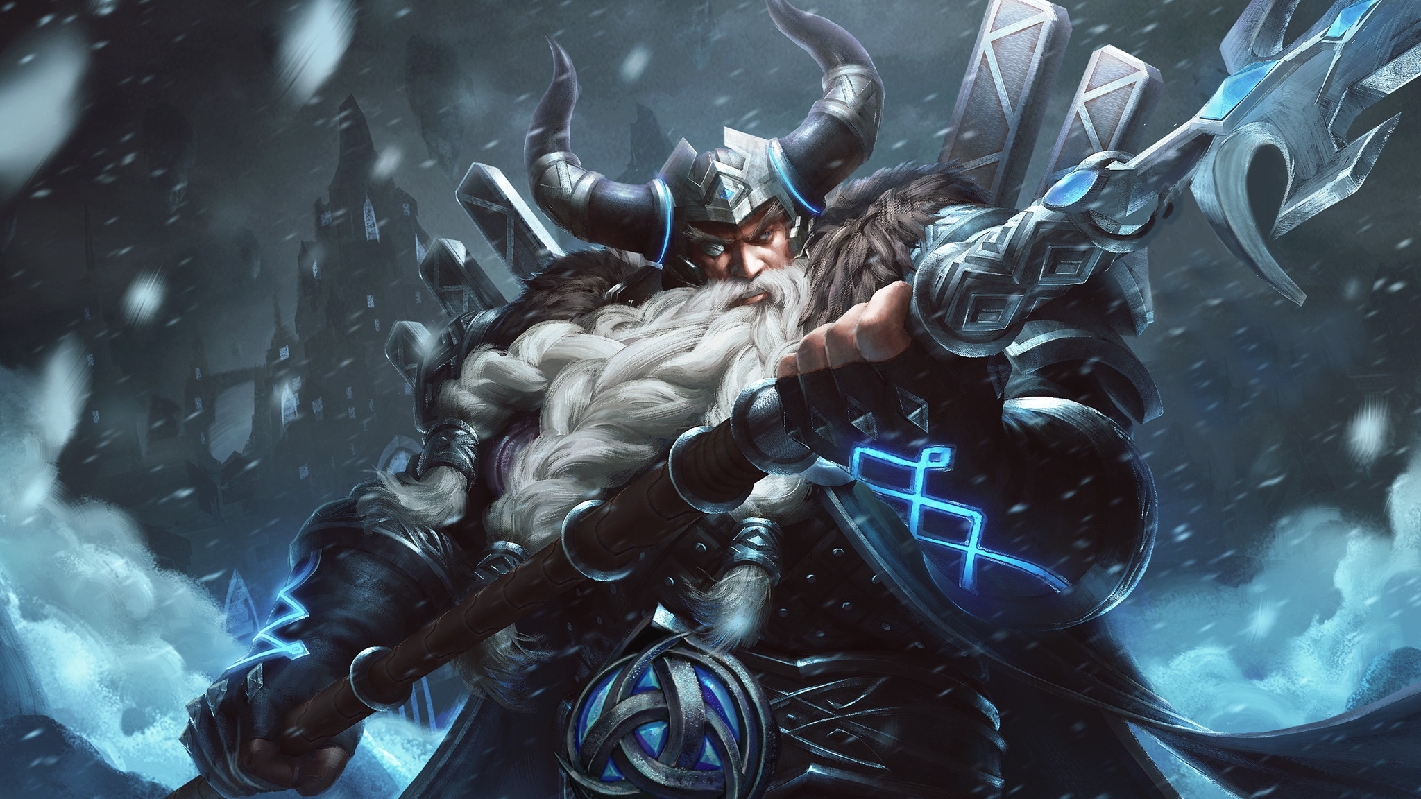 Odin from Smite in a snowy landscape HD Wallpaper