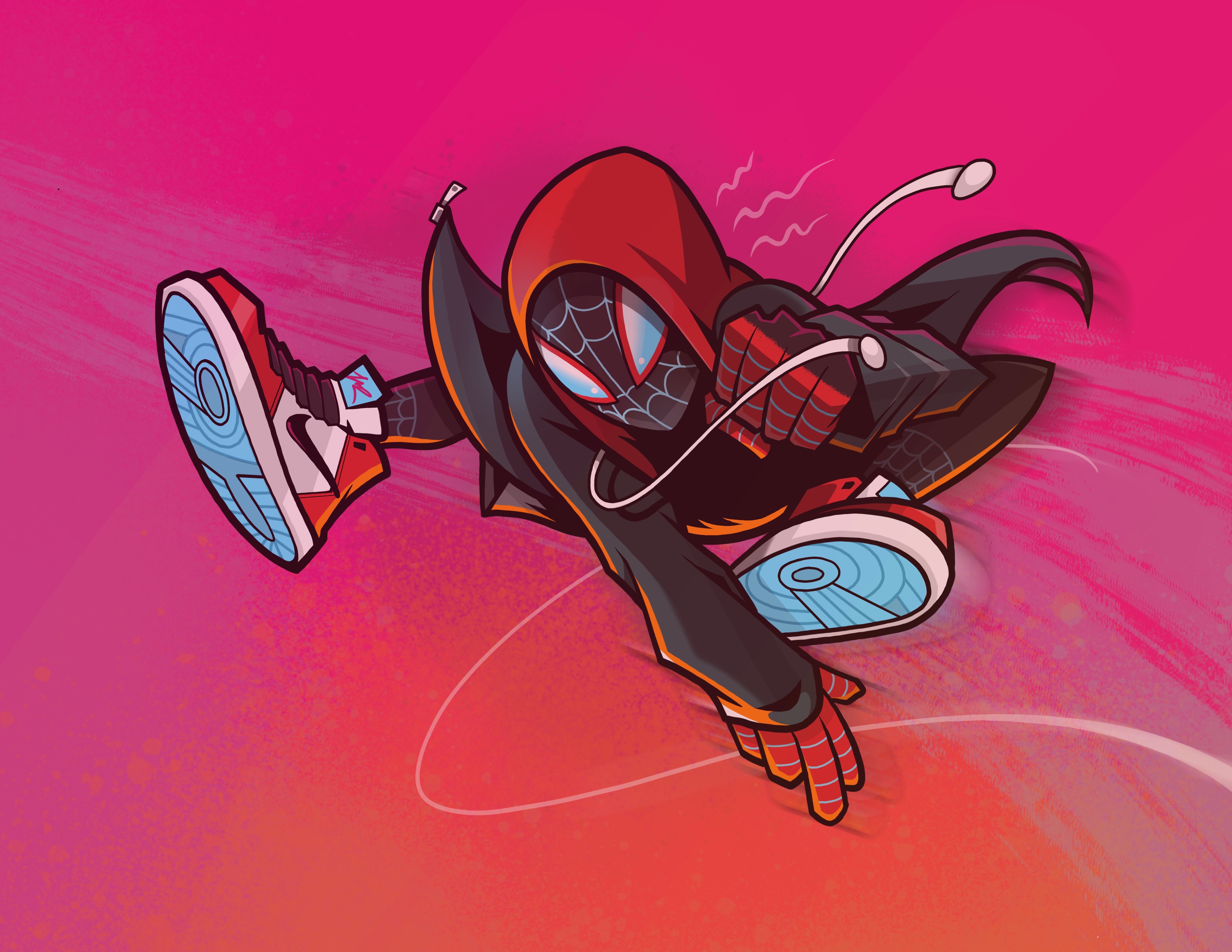 Miles Morales Swinging in Spider-Verse Style HD Wallpaper