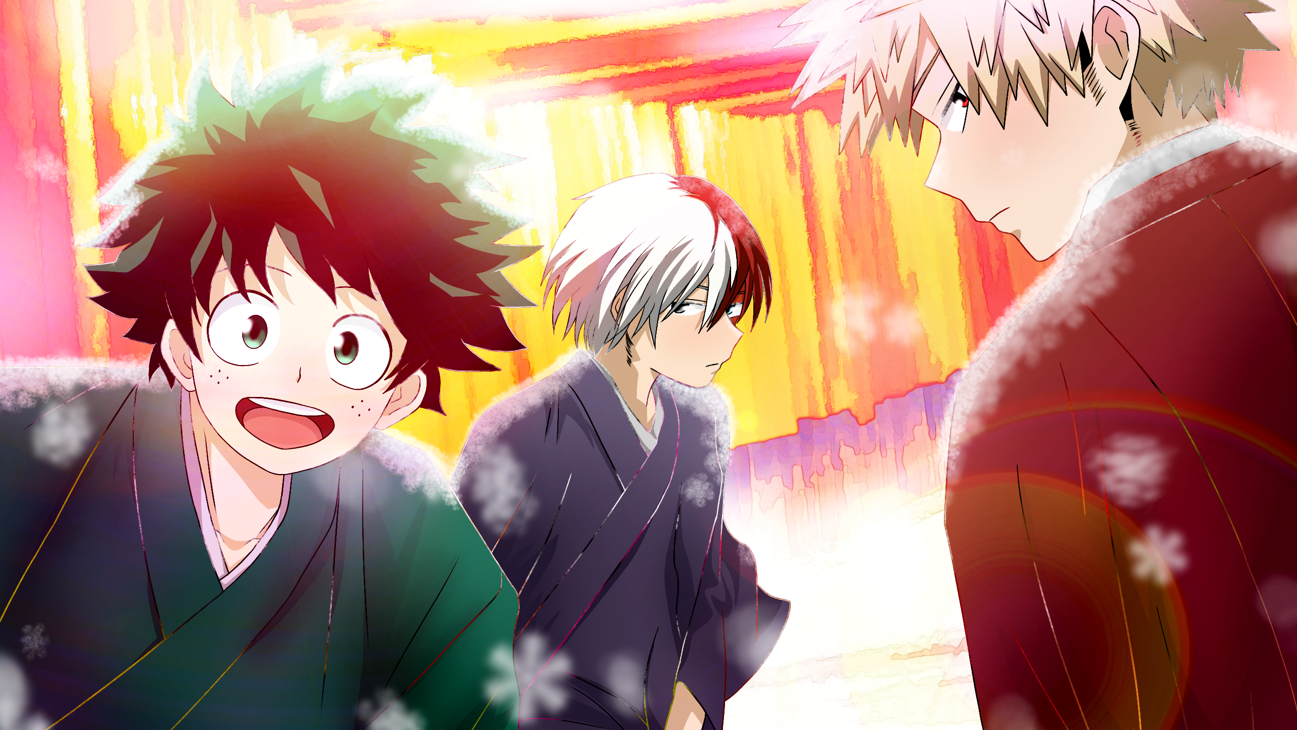 My Hero Academia Winter Scene with Todoroki, Bakugou, Midoriya HD Wallpaper