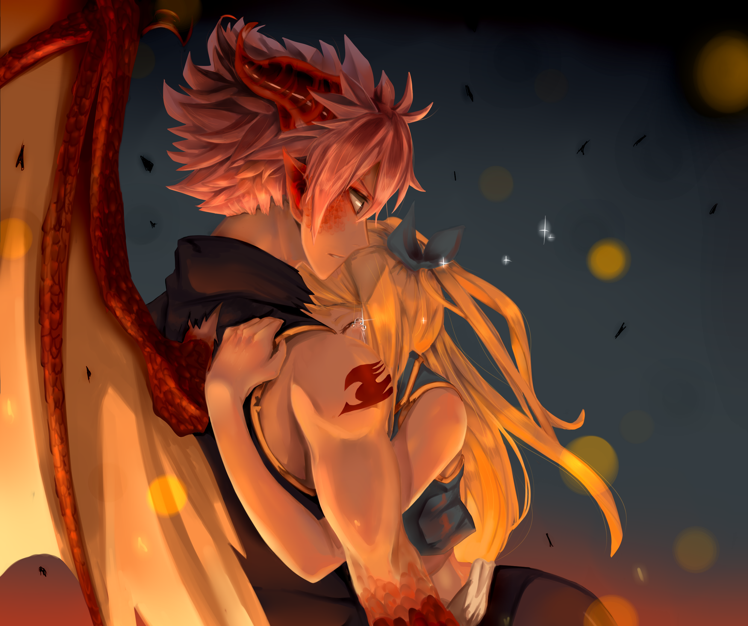 Natsu and Lucy Emotional Embrace from Fairy Tail HD Wallpaper