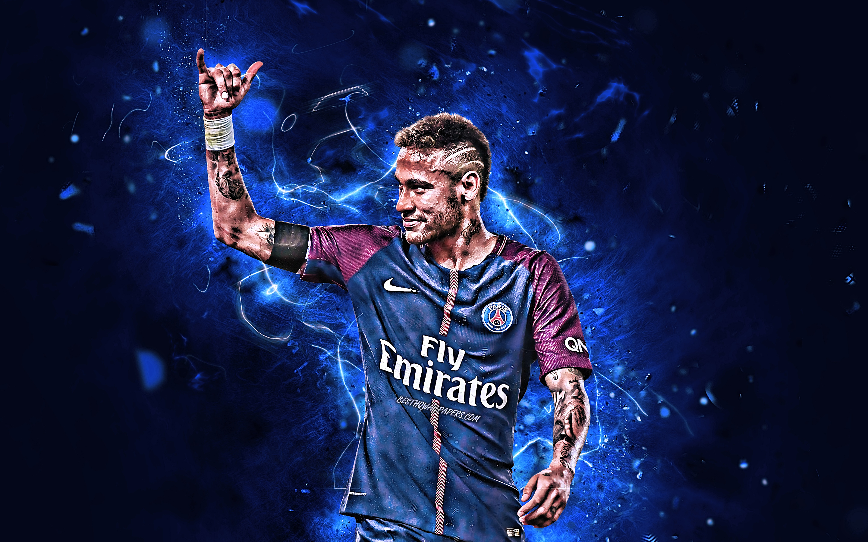 Neymar in Paris Saint-Germain Jersey with Electric Blue Aura HD Wallpaper
