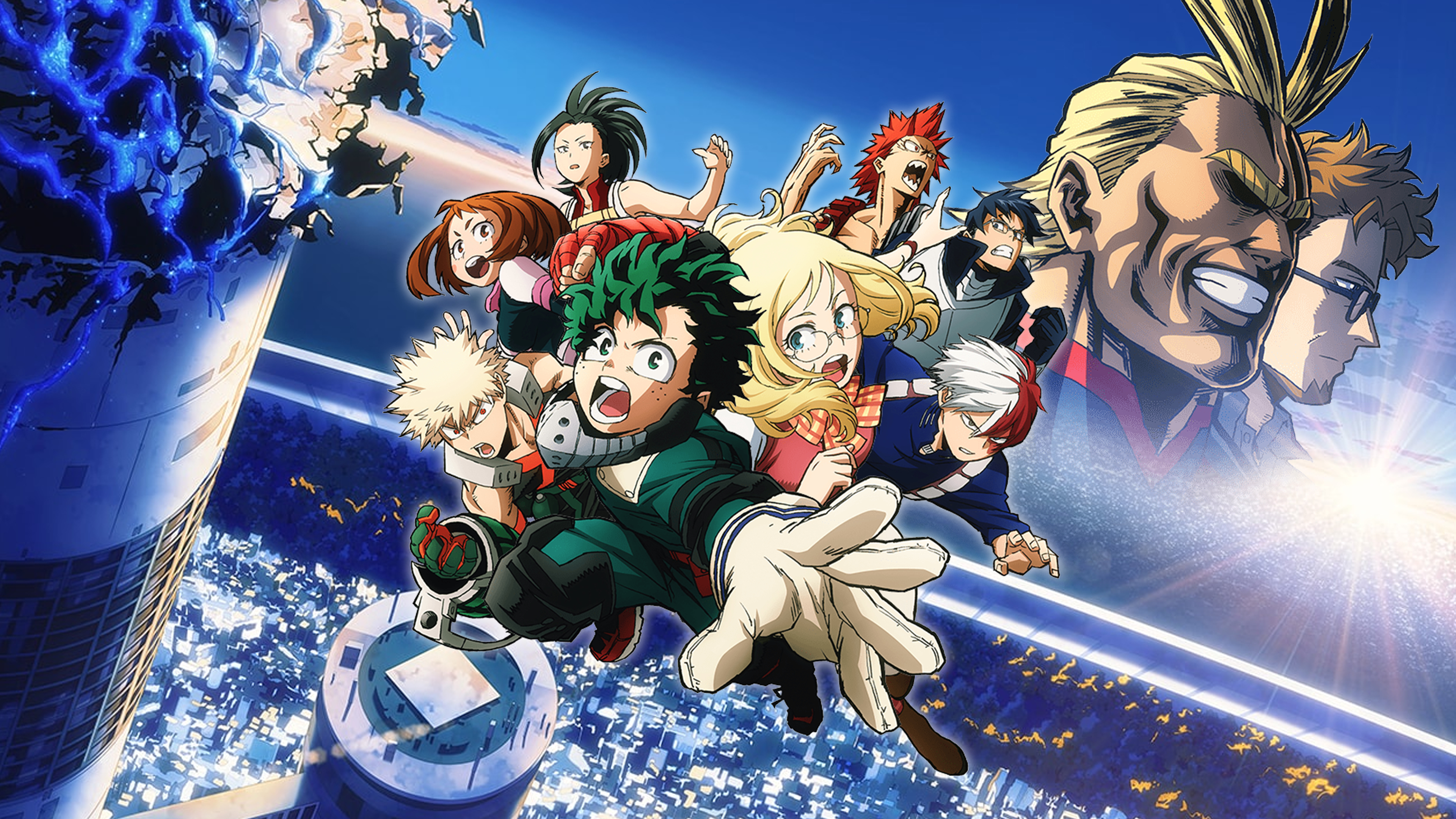 My Hero Academia: Heroes Rising All Might, Deku, Bakugo, Todoroki, Uraraka, Kirishima, Yaoyorozu, Iida, David Shield, Melissa Shield HD Wallpaper