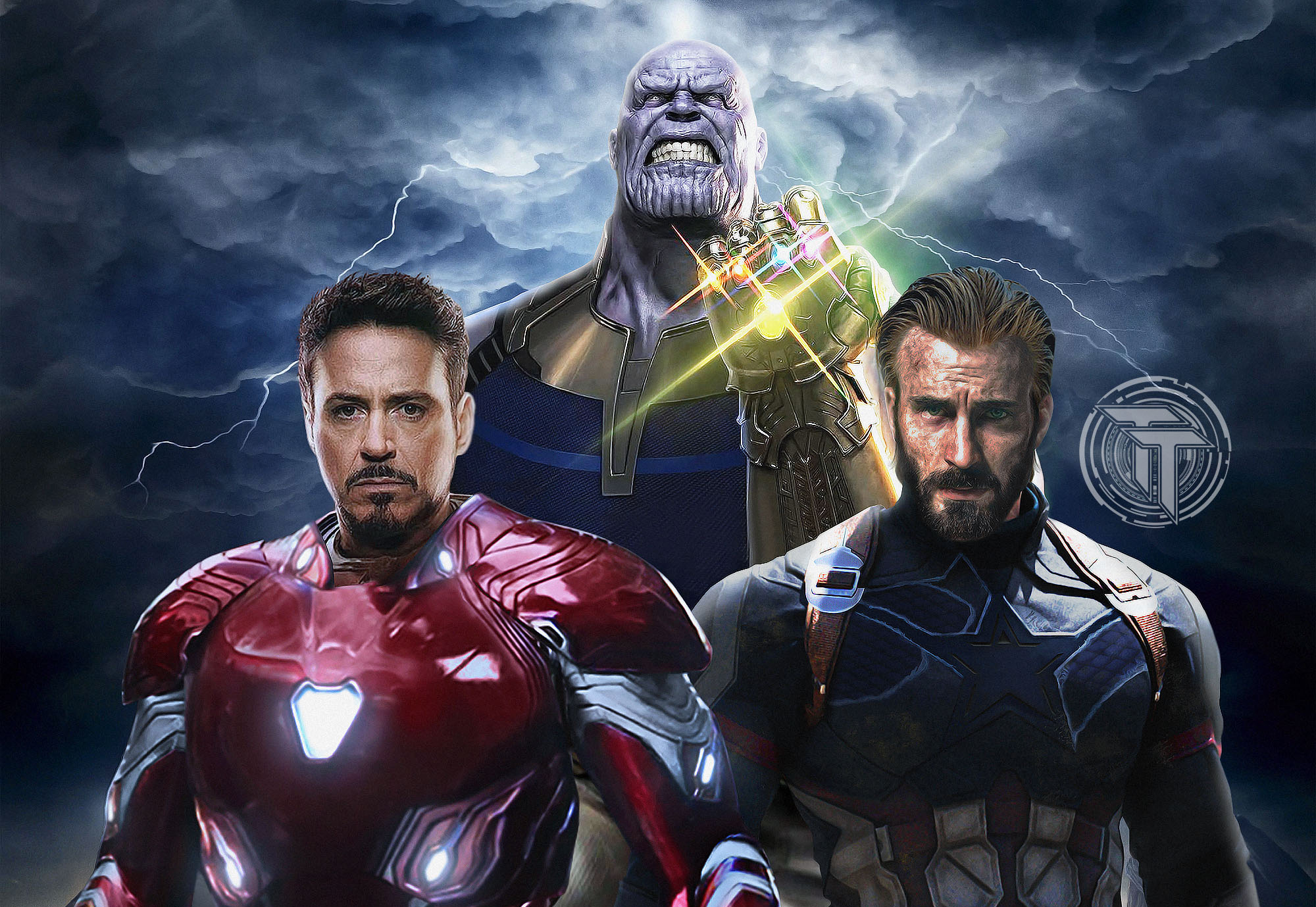 Thanos, Iron Man, and Captain America with Infinity Gauntlet HD Wallpaper