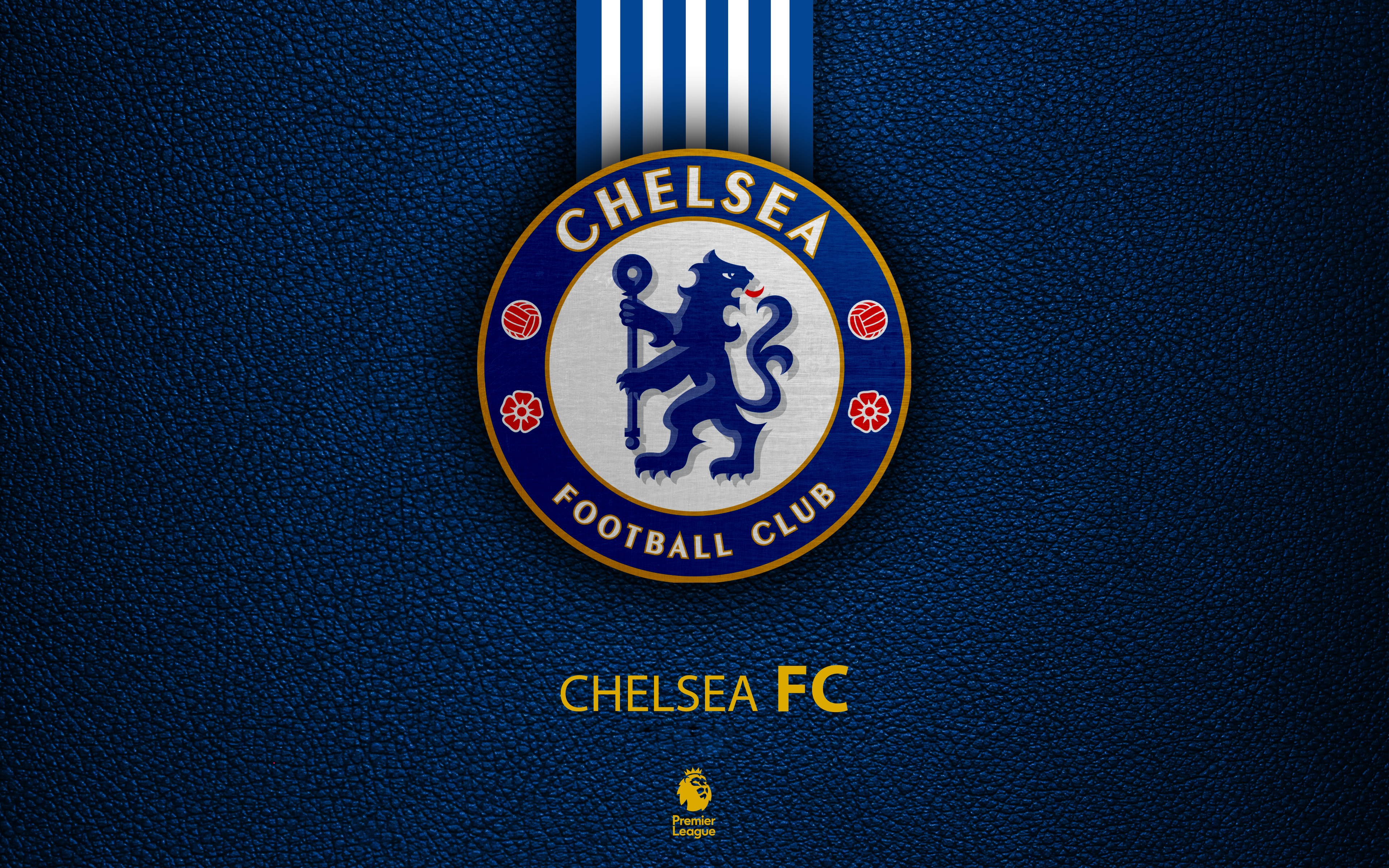 Chelsea FC Logo on Blue Leather Texture HD Wallpaper