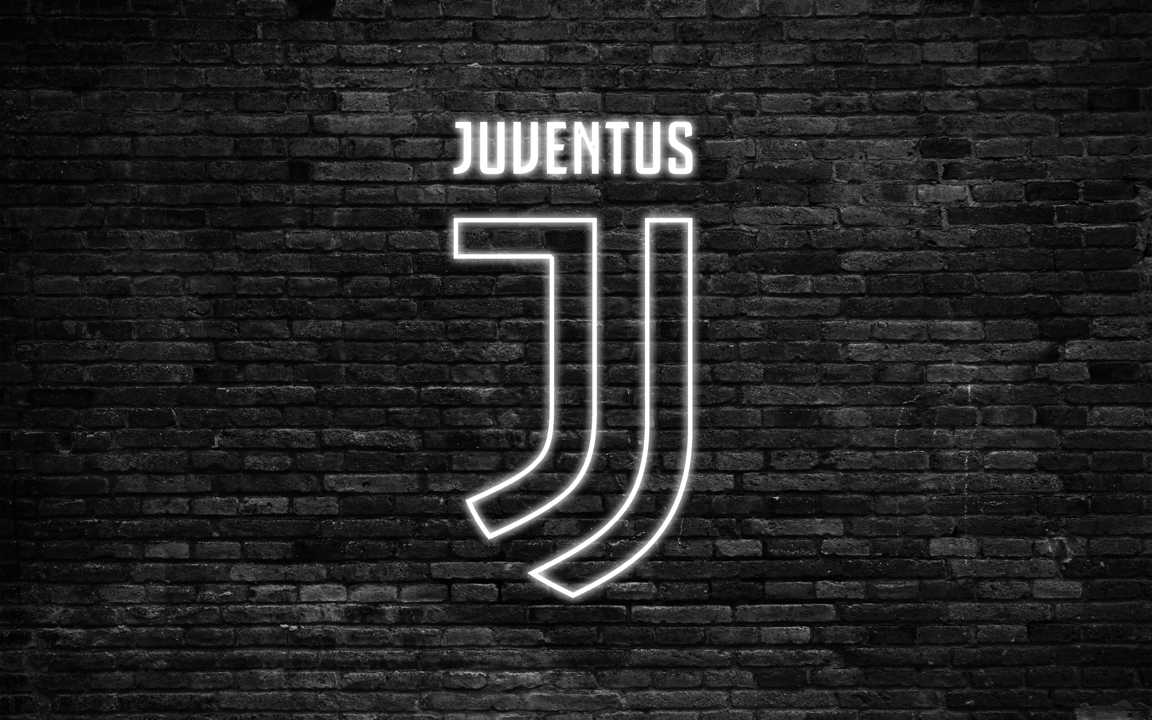 Juventus F.C. neon logo on brick wall HD Wallpaper