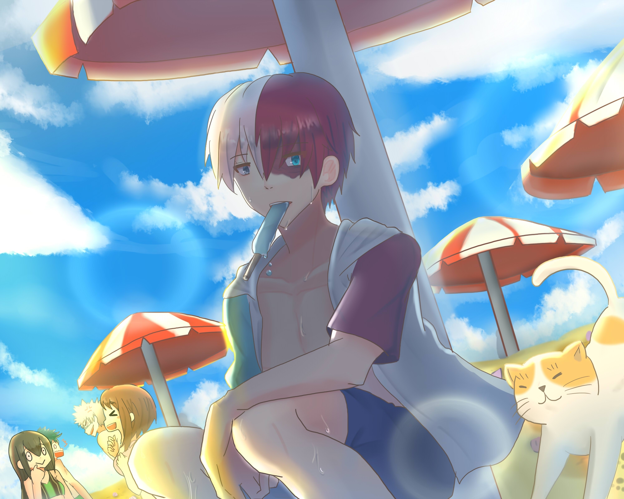 My Hero Academia characters at the beach HD Wallpaper