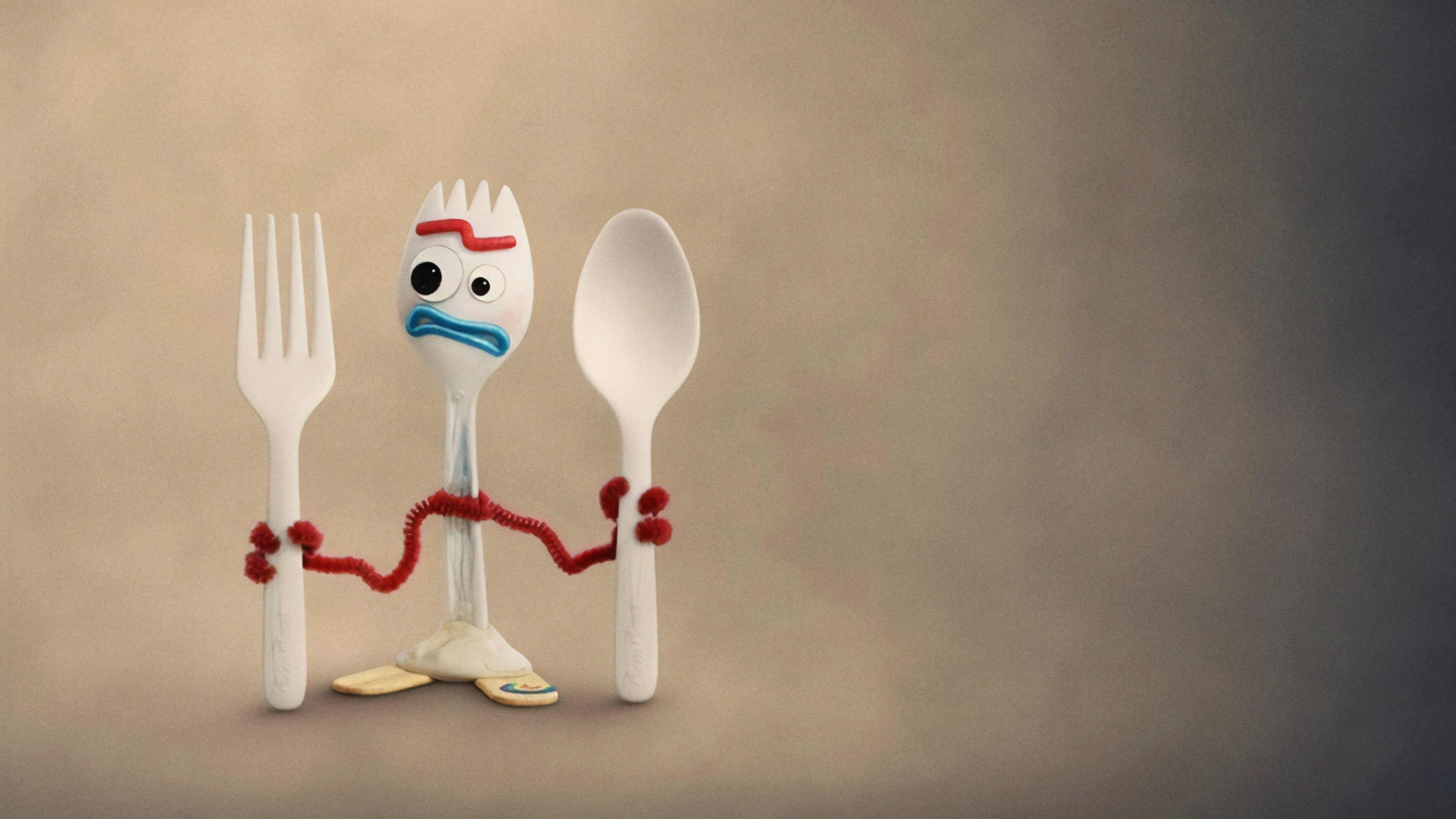 Forky from Toy Story 4 with a fork and spoon HD Wallpaper