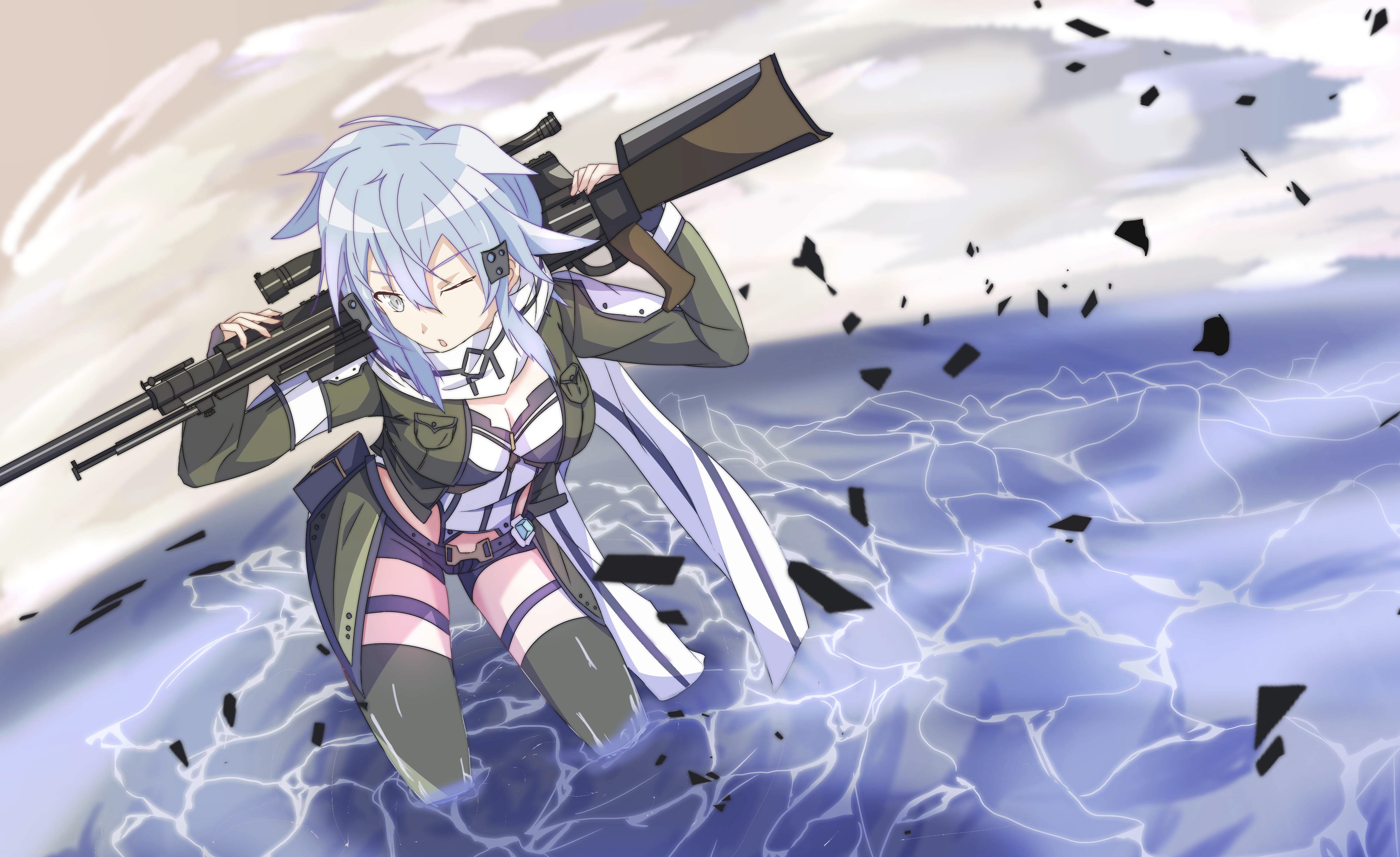 Sinon from Sword Art Online with sniper rifle HD Wallpaper