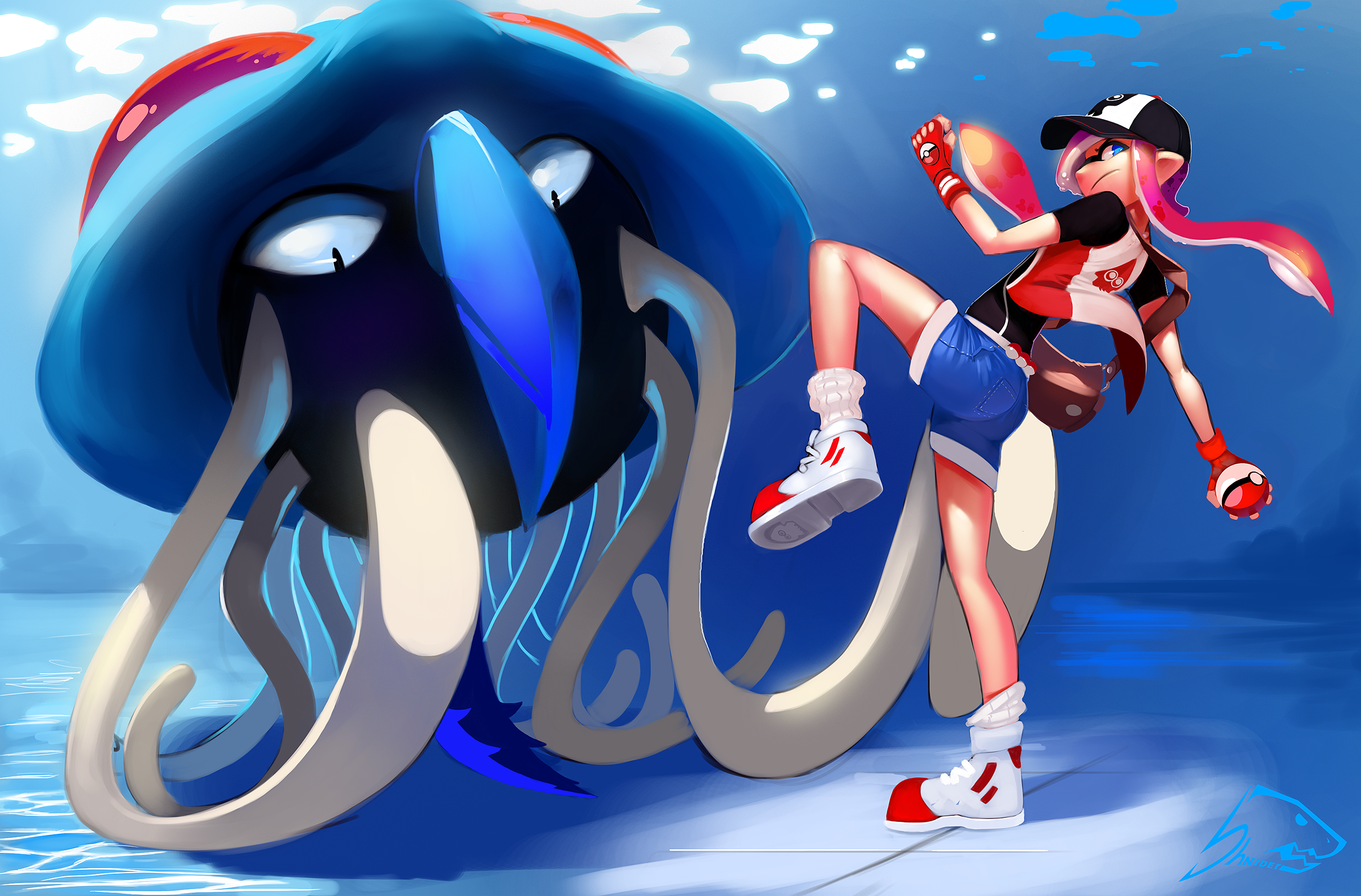 Inkling Girl and Tentacruel from Pokémon HD Wallpaper