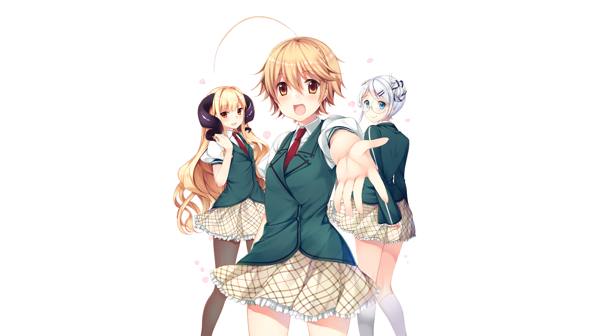 Three anime girls in school uniforms HD Wallpaper
