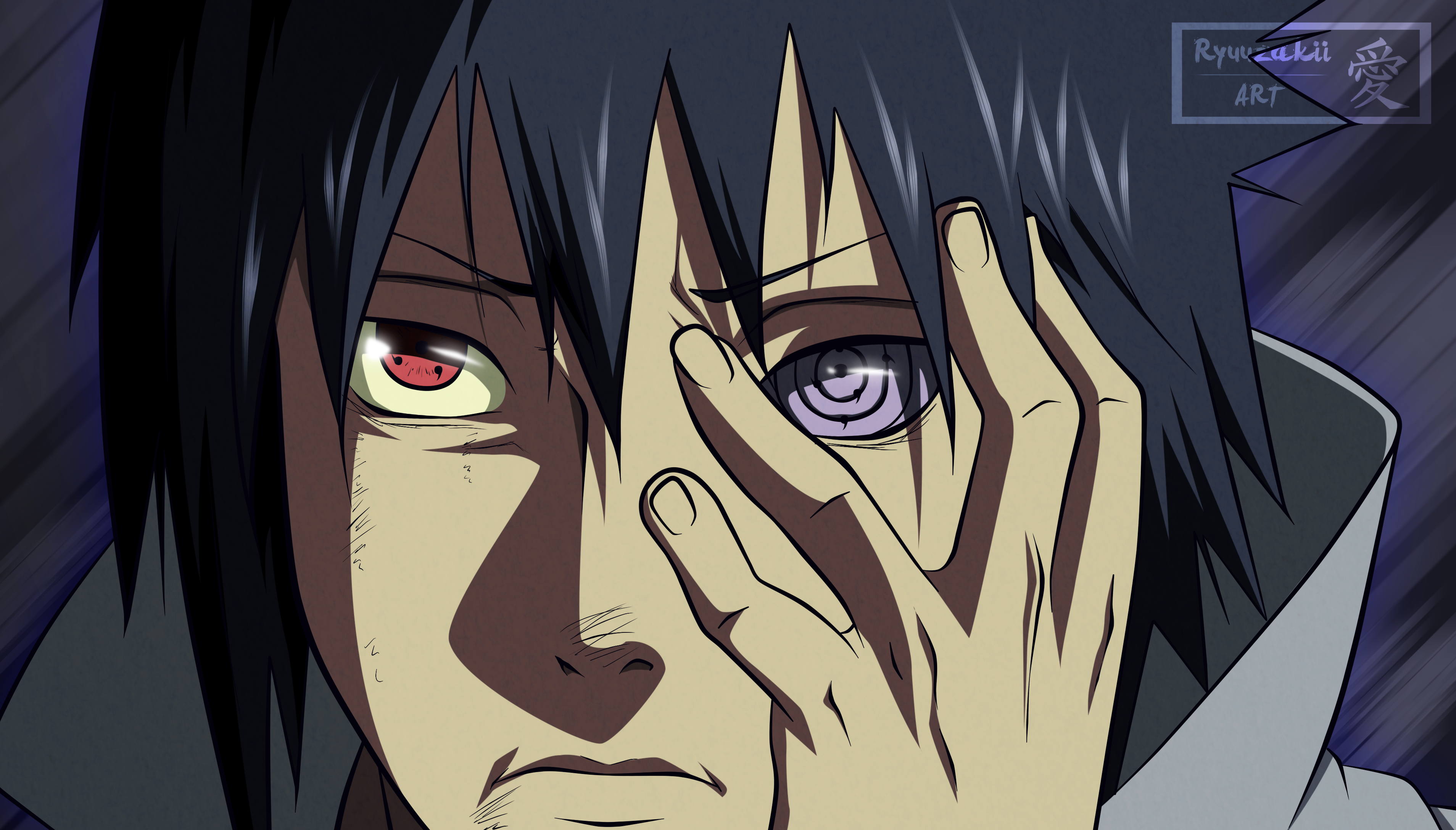 Sasuke Uchiha with Sharingan and Rinnegan HD Wallpaper