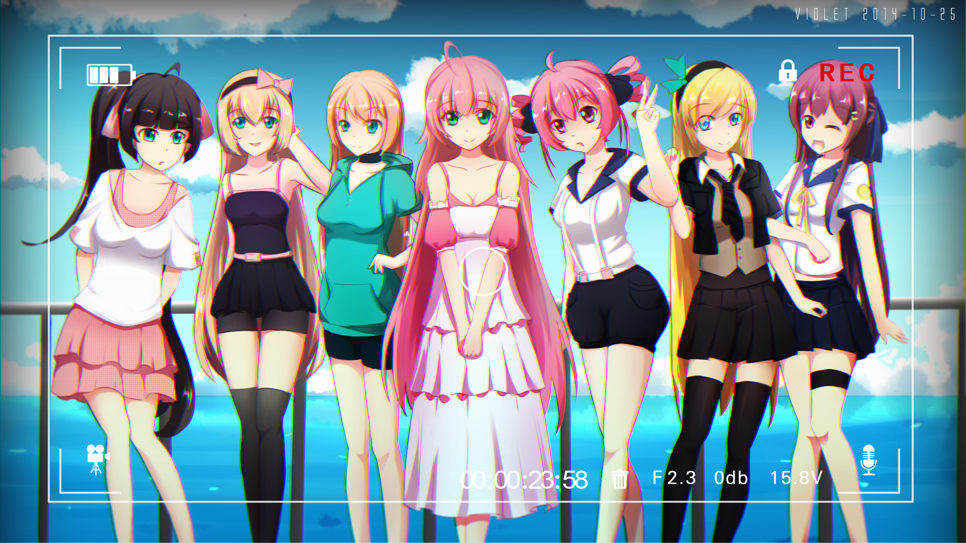 Seven Stylish Anime Girls Posing by the Ocean HD Wallpaper