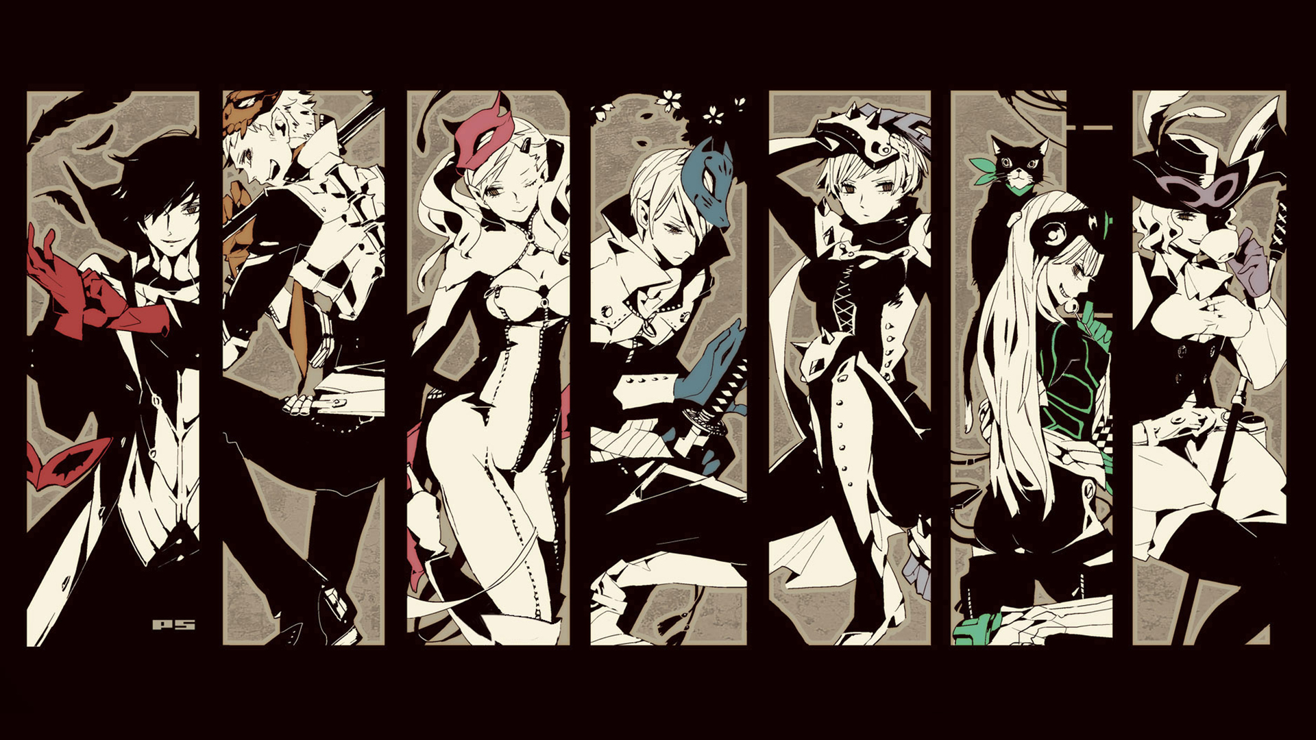 Persona 5 characters in a panel art style HD Wallpaper