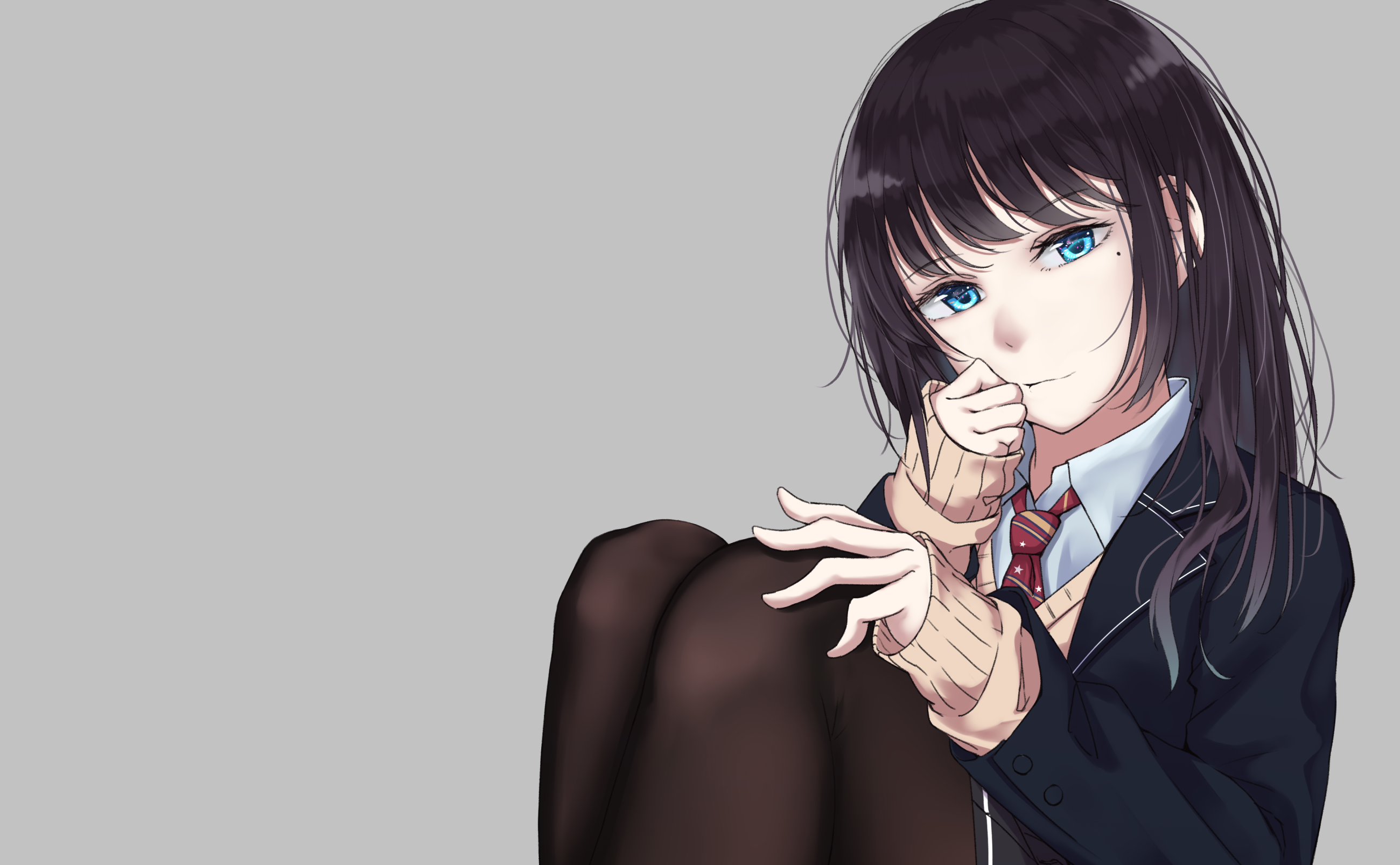 Anime girl with blue eyes and black hair in school uniform HD Wallpaper