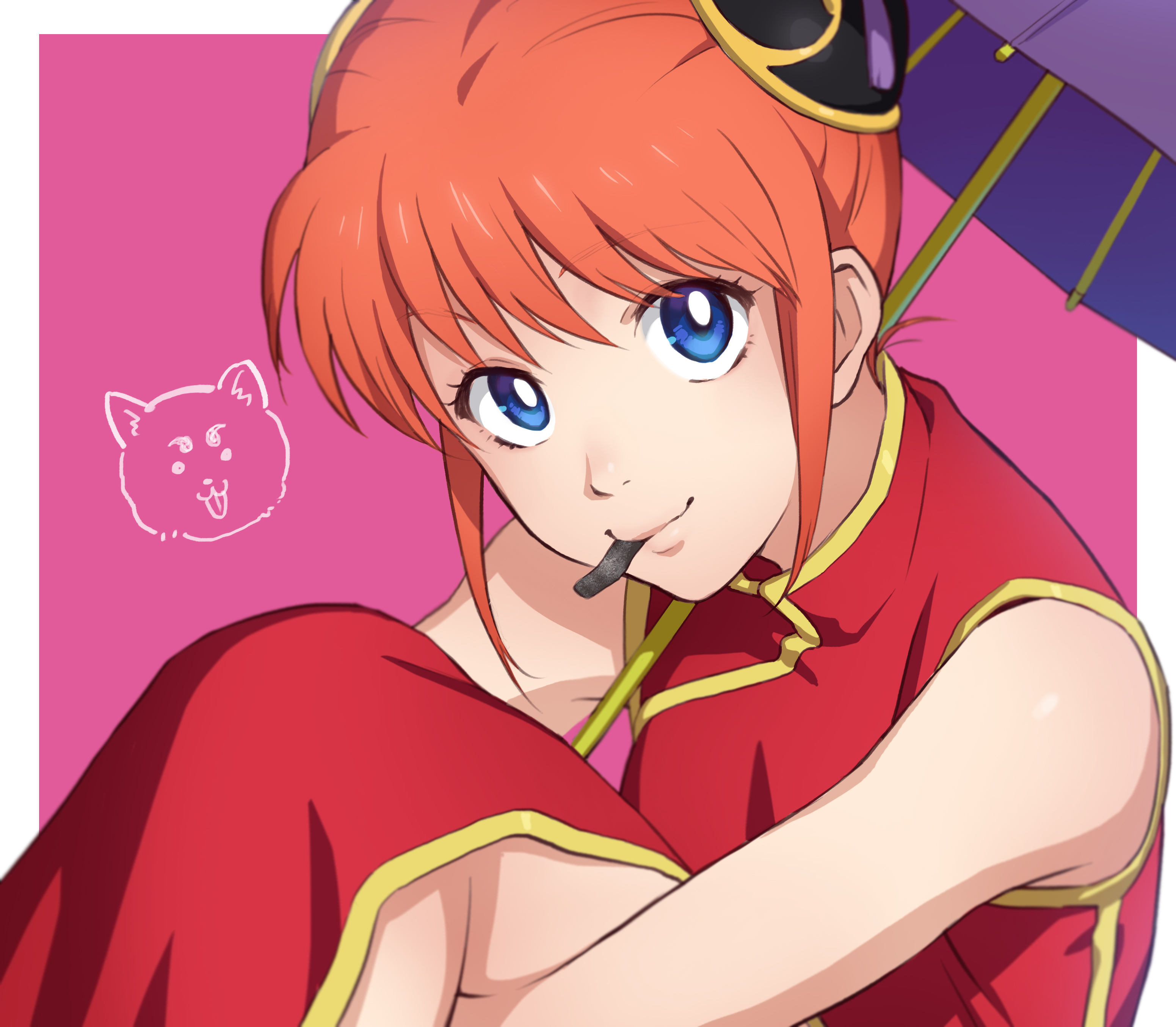 Kagura from Gintama with a dog drawing HD Wallpaper