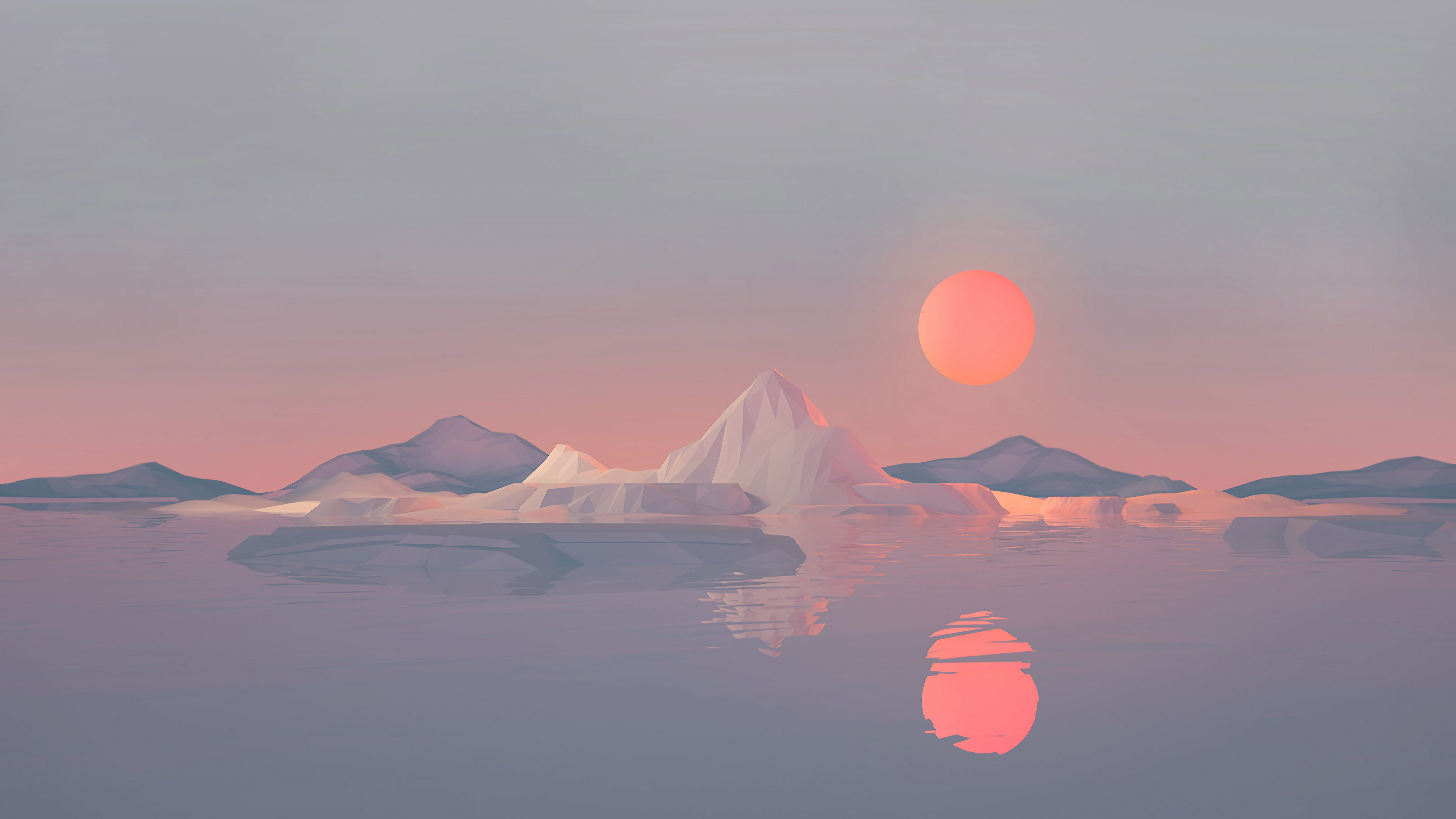 Low Poly Icebergs and Mountains at Sunset HD Wallpaper