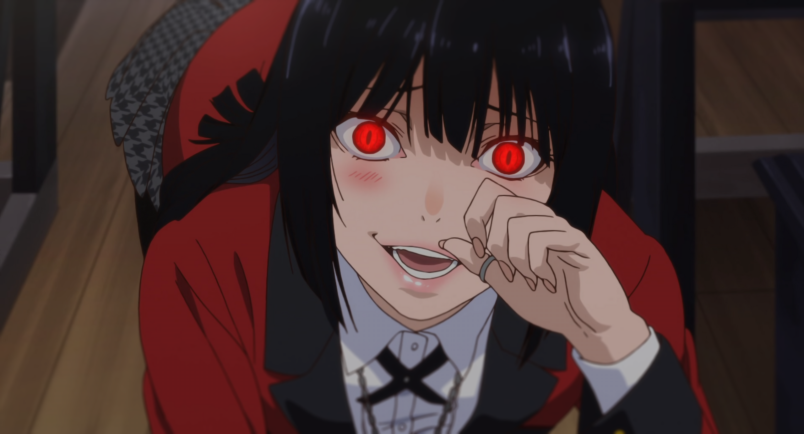 Yumeko Jabami Intense Red-Eyed Gaze from Kakegurui HD Wallpaper
