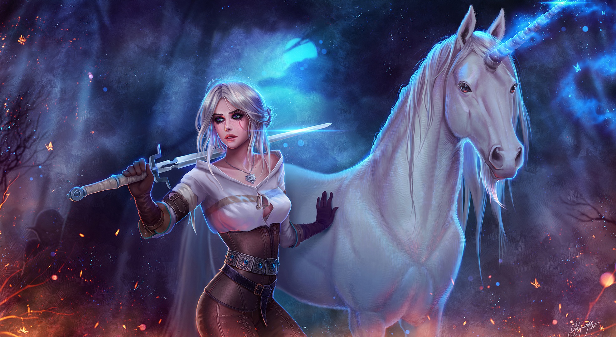 Ciri from The Witcher with a Unicorn HD Wallpaper