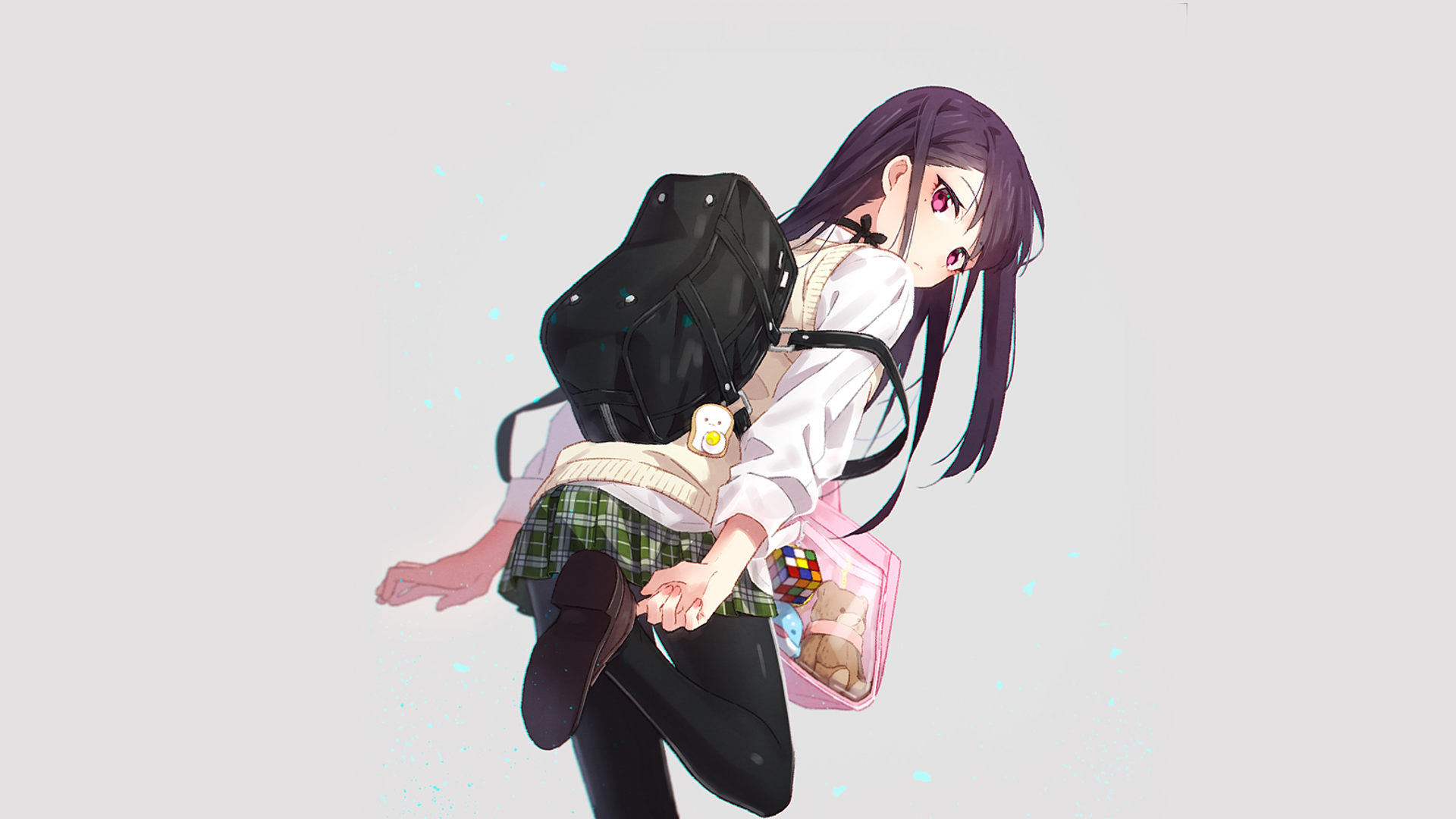 Anime girl with purple hair and school uniform HD Wallpaper