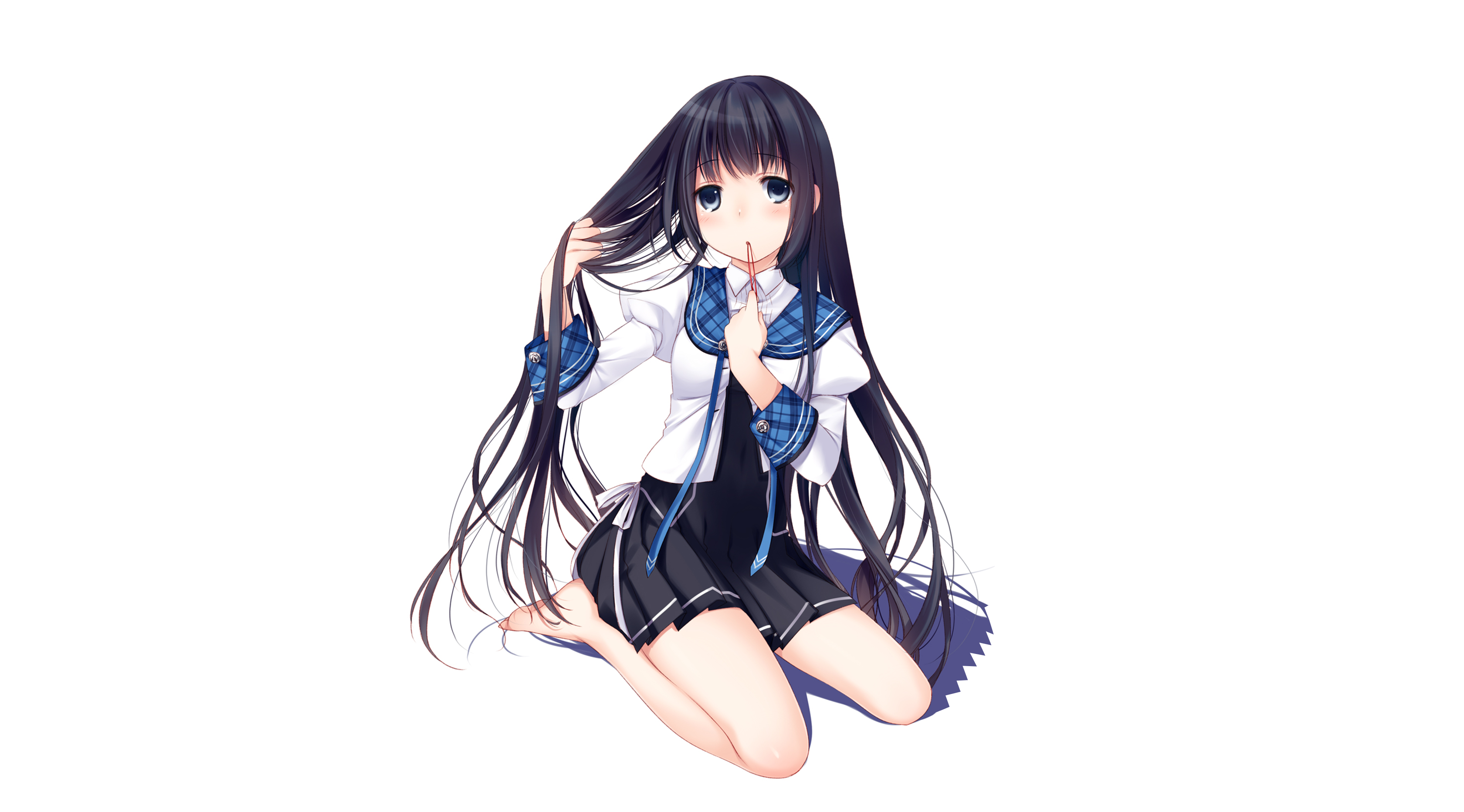 Anime girl with long black hair in a school uniform HD Wallpaper