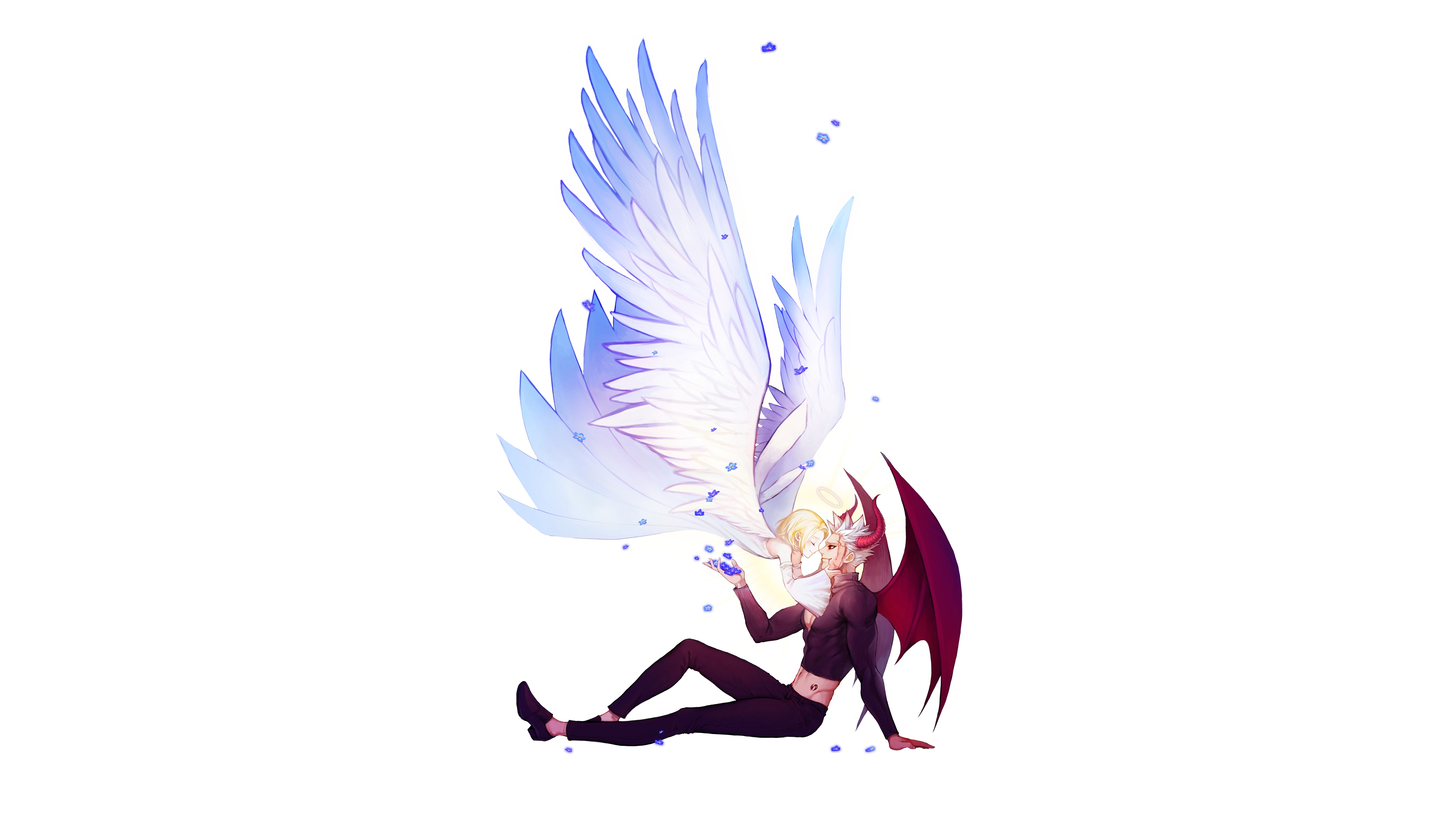 Elaine and Ban with Angelic and Demonic Wings HD Wallpaper