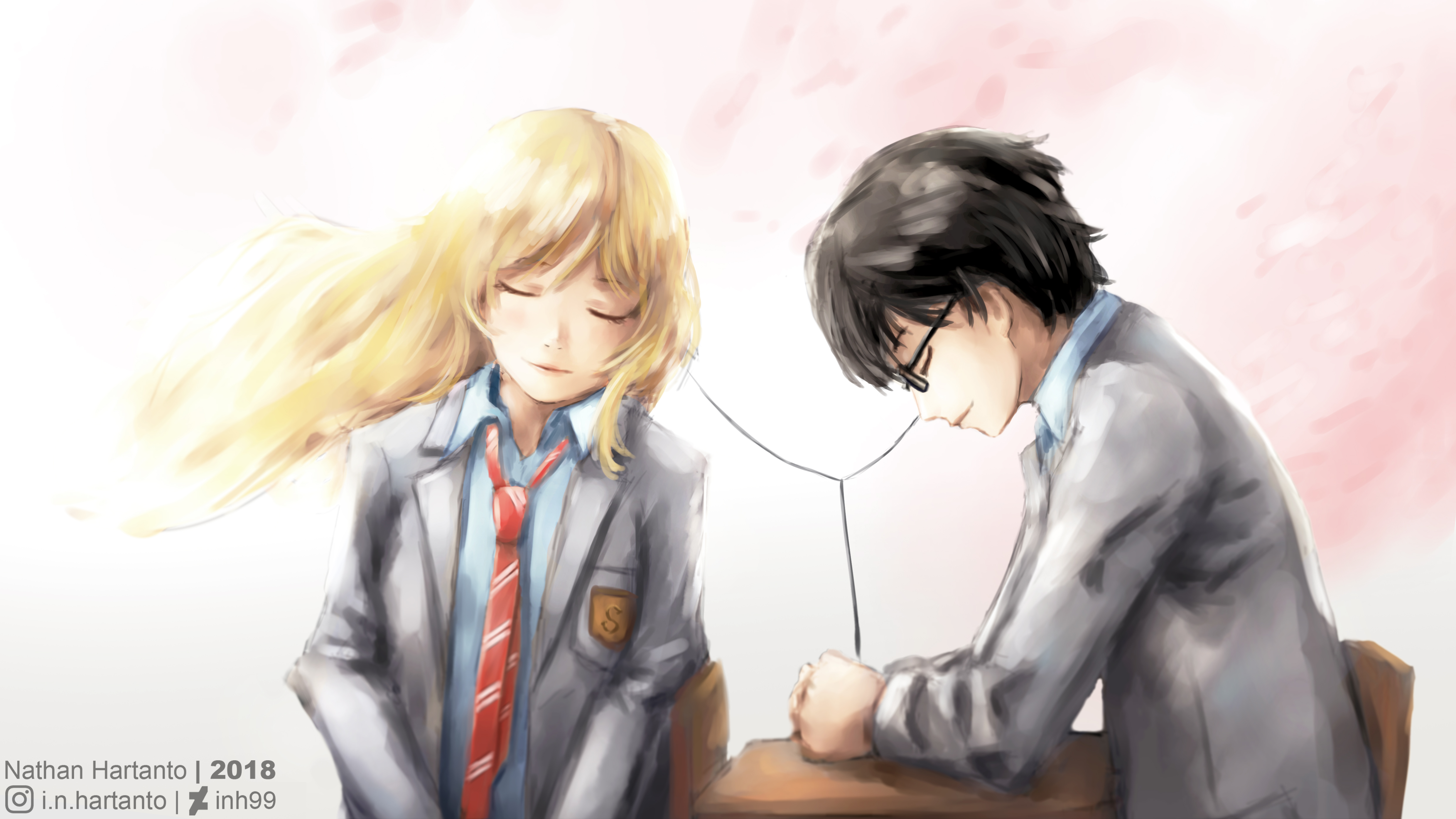Kousei Arima and Kaori Miyazono from Your Lie in April HD Wallpaper